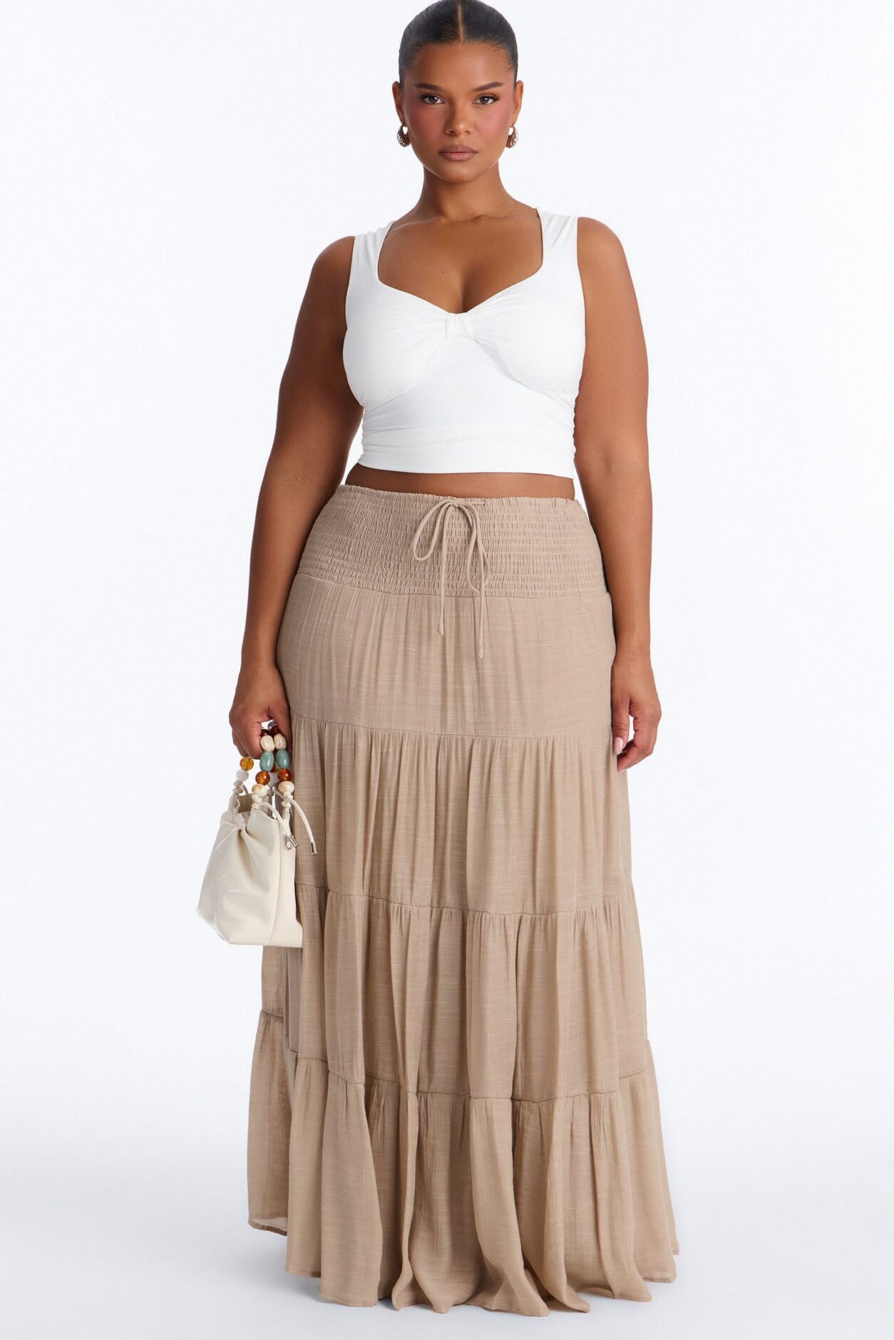 California Coast Low Rise Smocked Gauze Maxi Skirt - Taupe