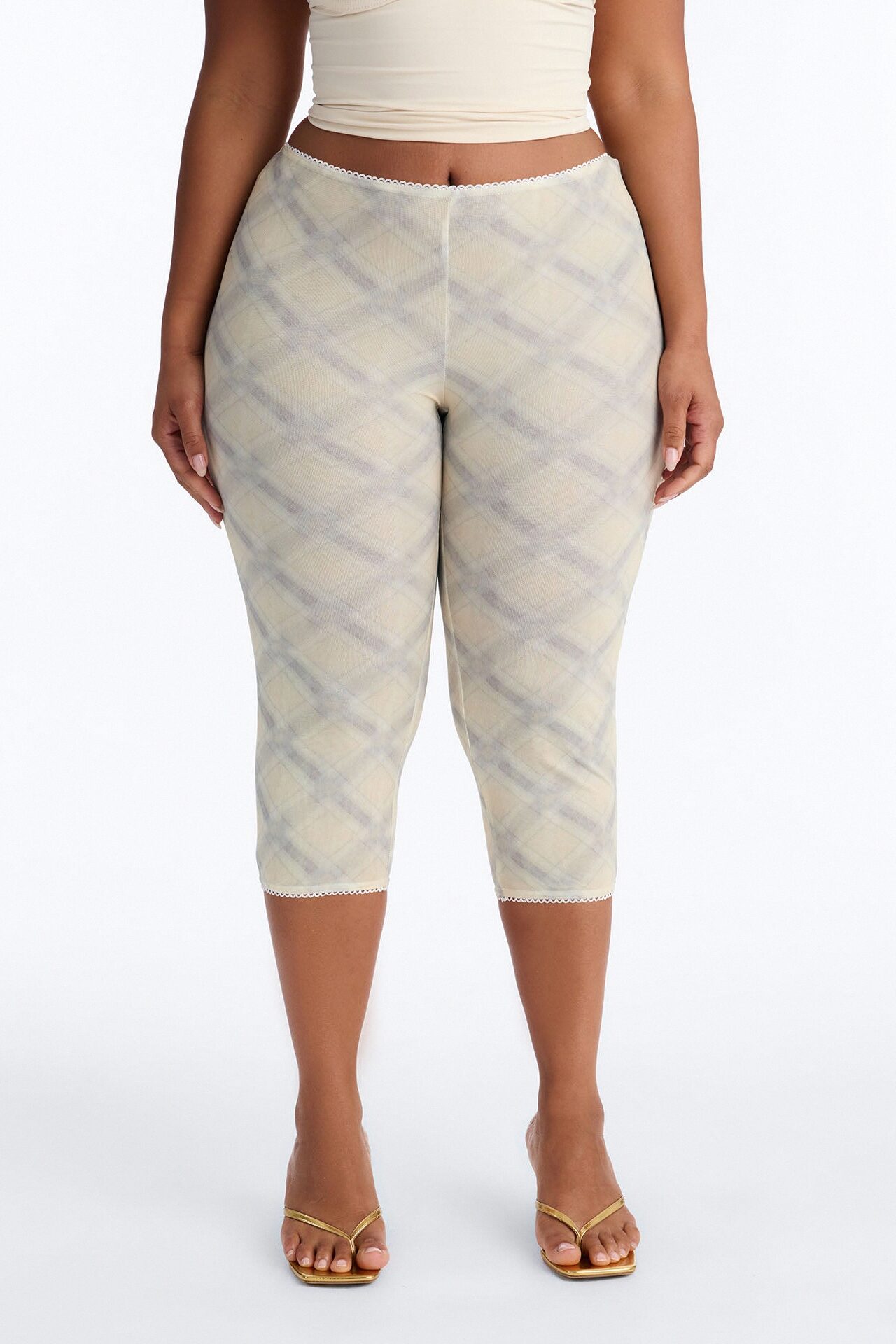 Alora Plaid Double Lined Mesh Capri Legging - Yellow/combo