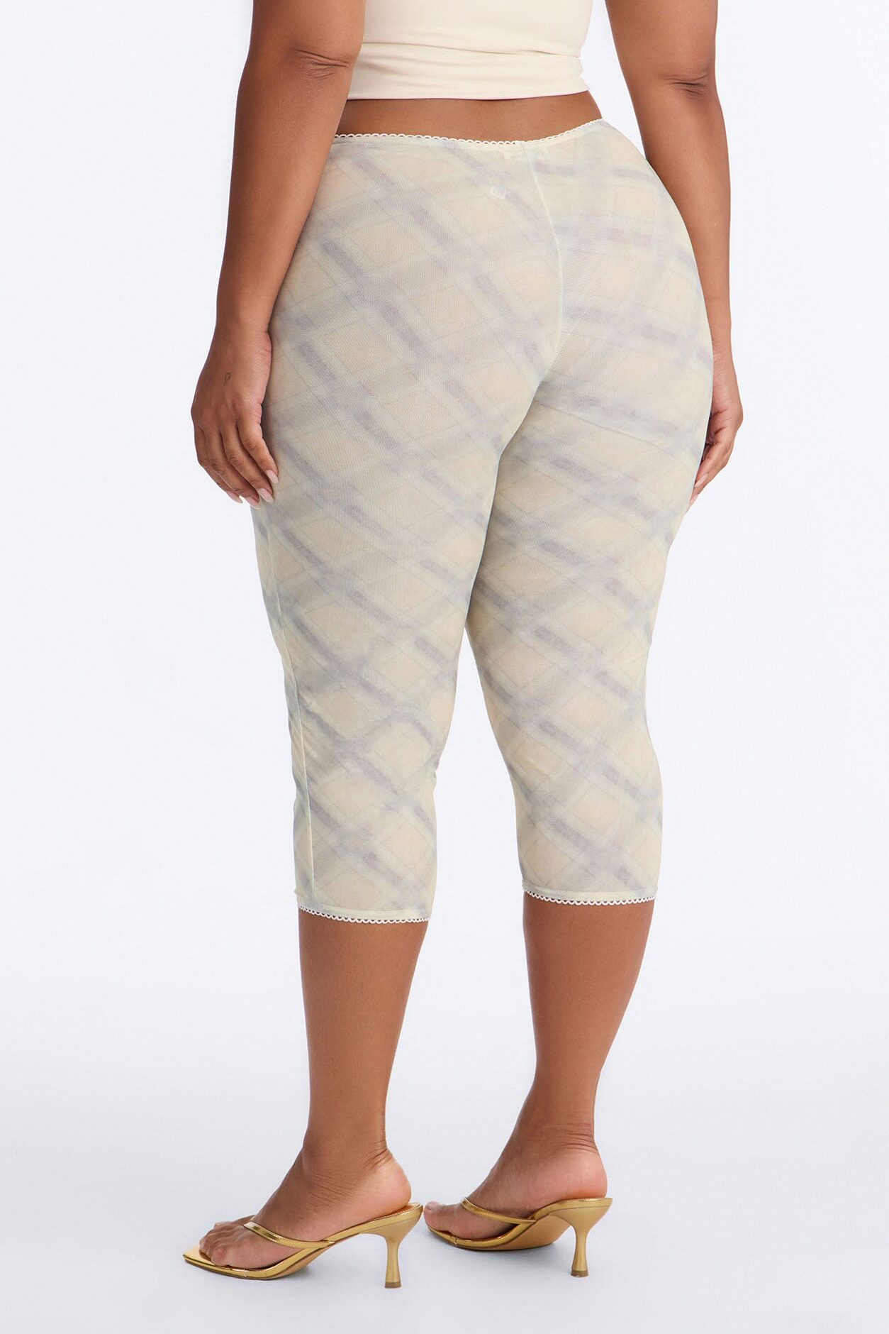 Alora Plaid Double Lined Mesh Capri Legging - Yellow/combo