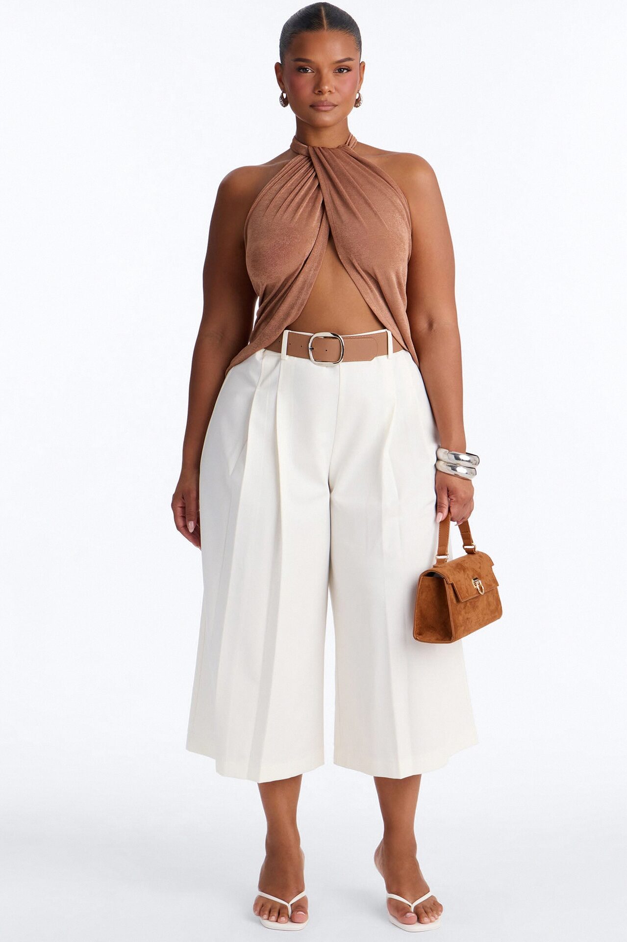 Misty High Rise Belted Culotte Trouser Pant - White