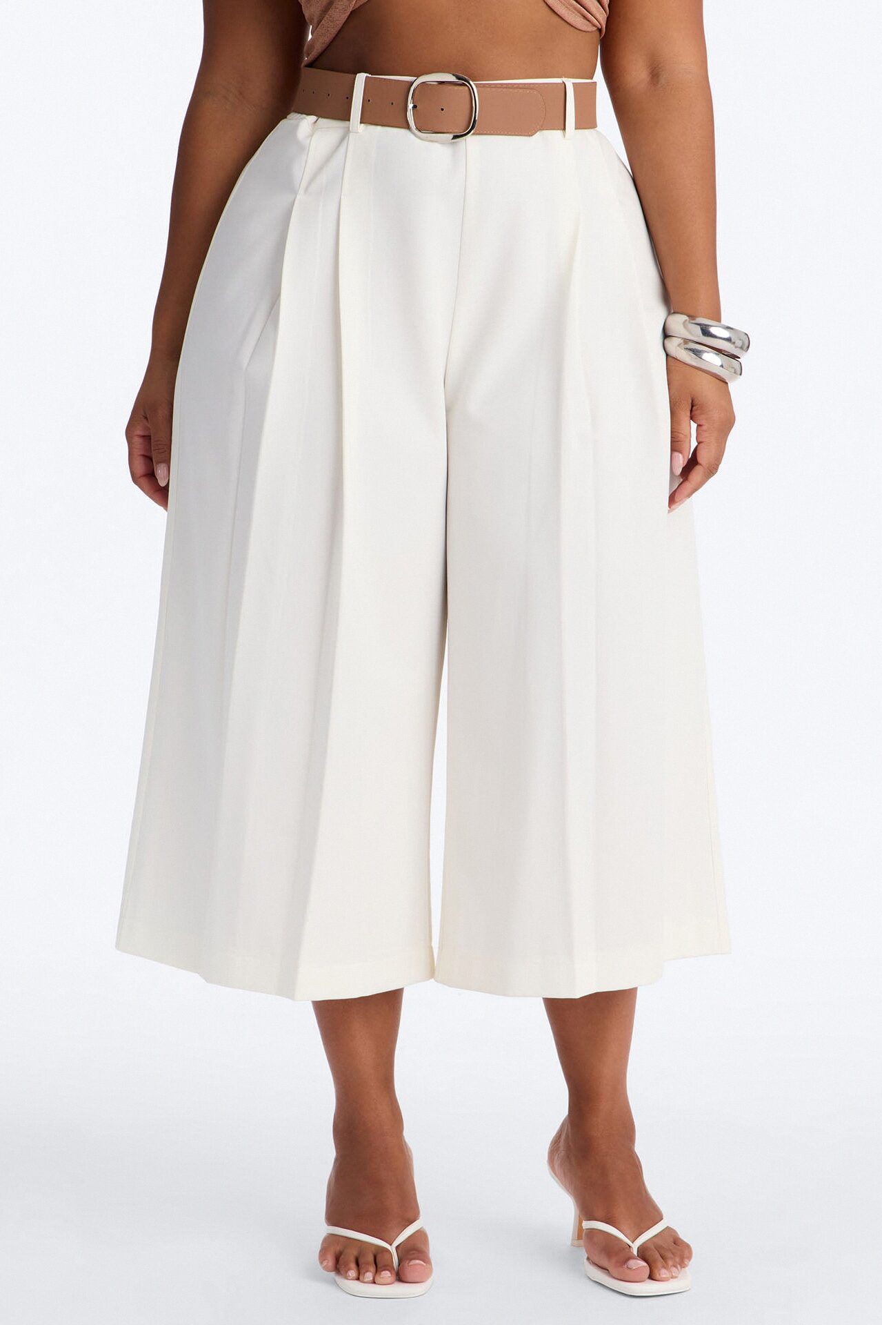 Misty High Rise Belted Culotte Trouser Pant - White