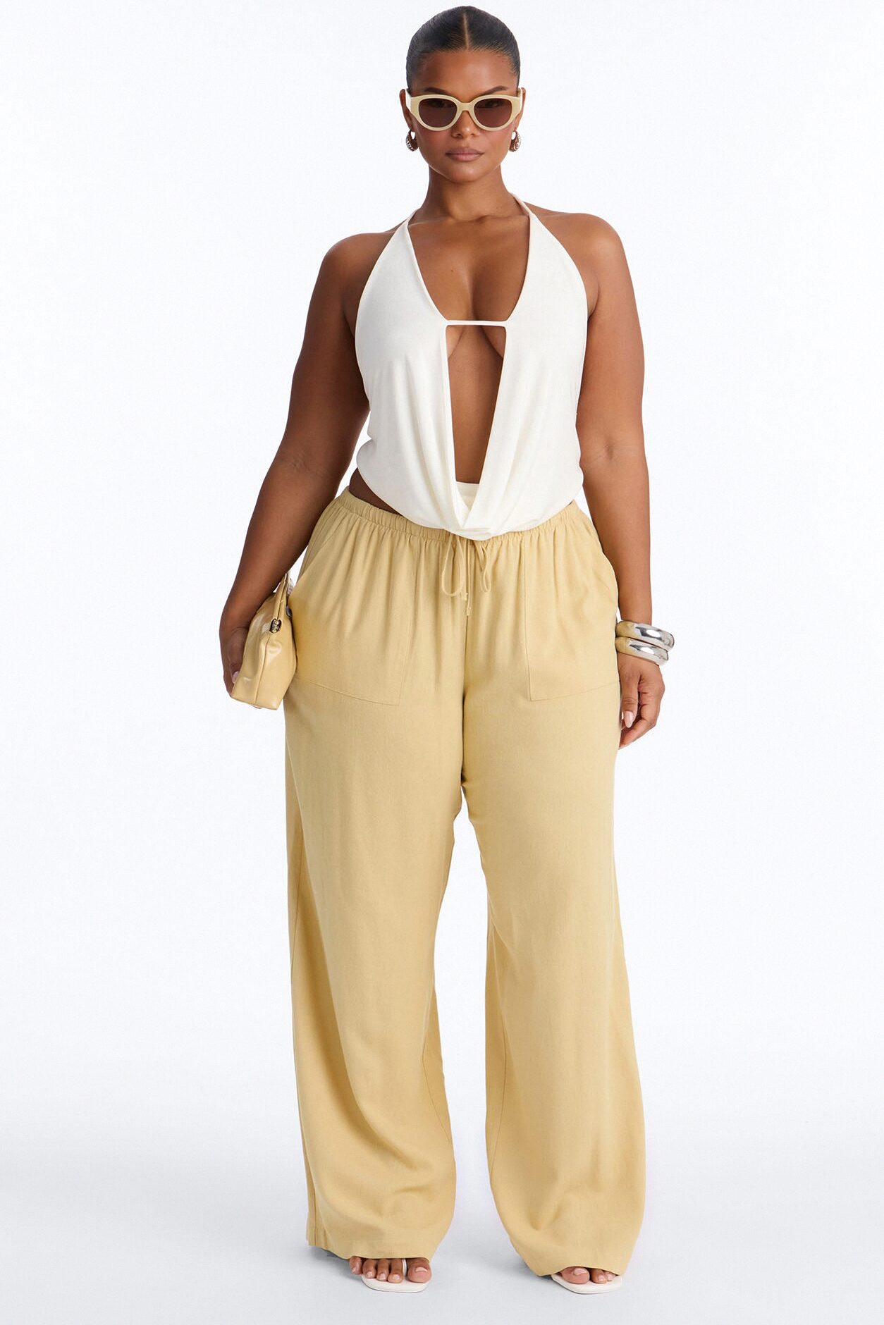 Seaside Soiree Wide Leg Linen Pant - Honey