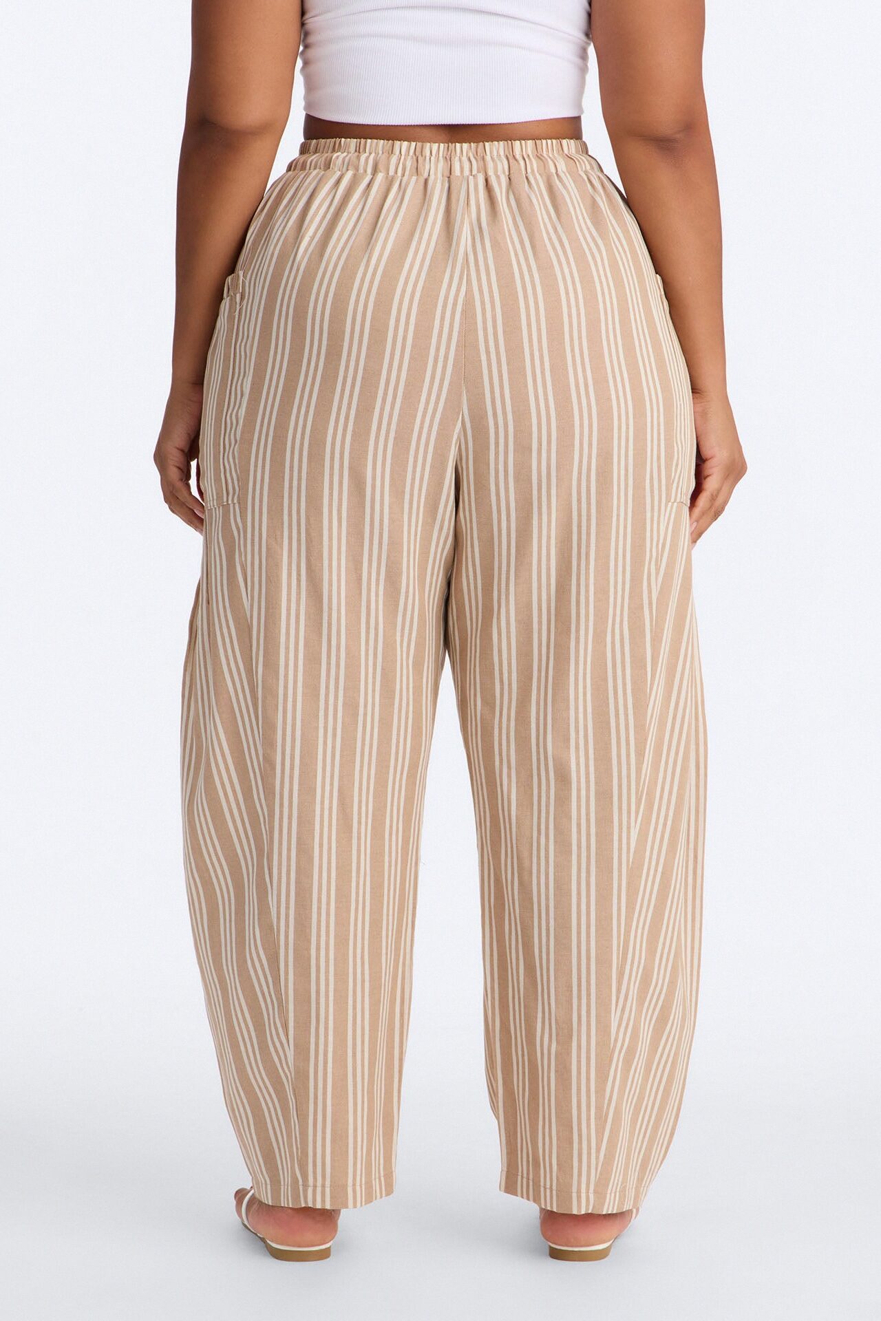 Coastal Barrel Leg Striped Pants - Taupe