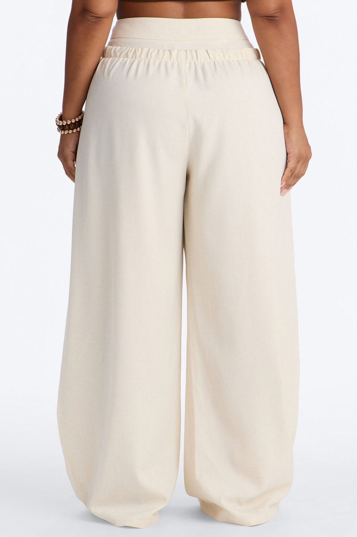 Kathleen Linen High Rise Double Waistband Wide Leg Trouser - Natural