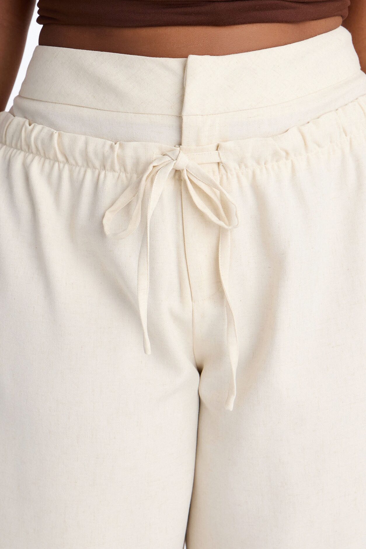 Kathleen Linen High Rise Double Waistband Wide Leg Trouser - Natural