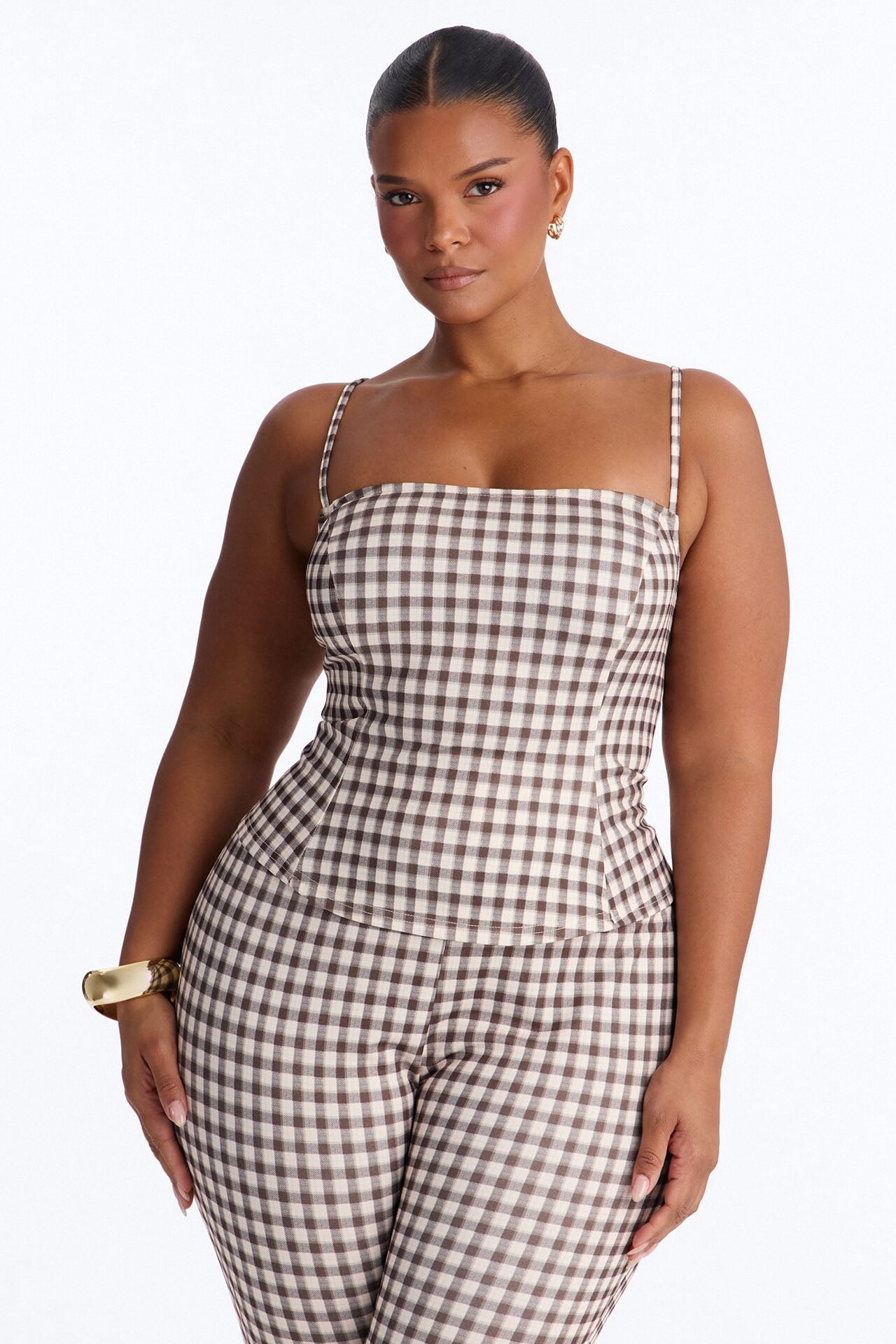 Downtown Girl Gingham Capri Set - Brown Combo