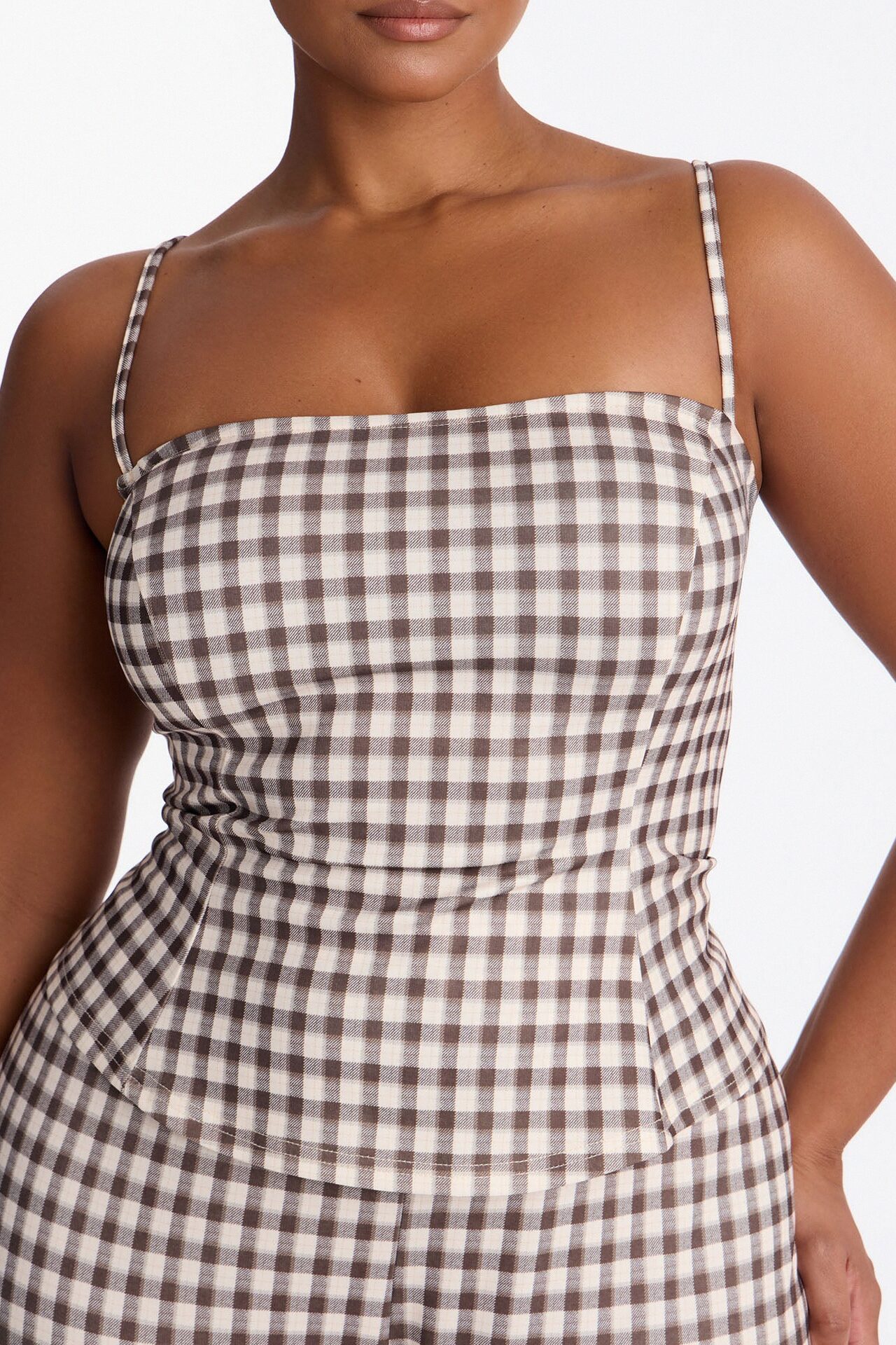 Downtown Girl Gingham Capri Set - Brown Combo