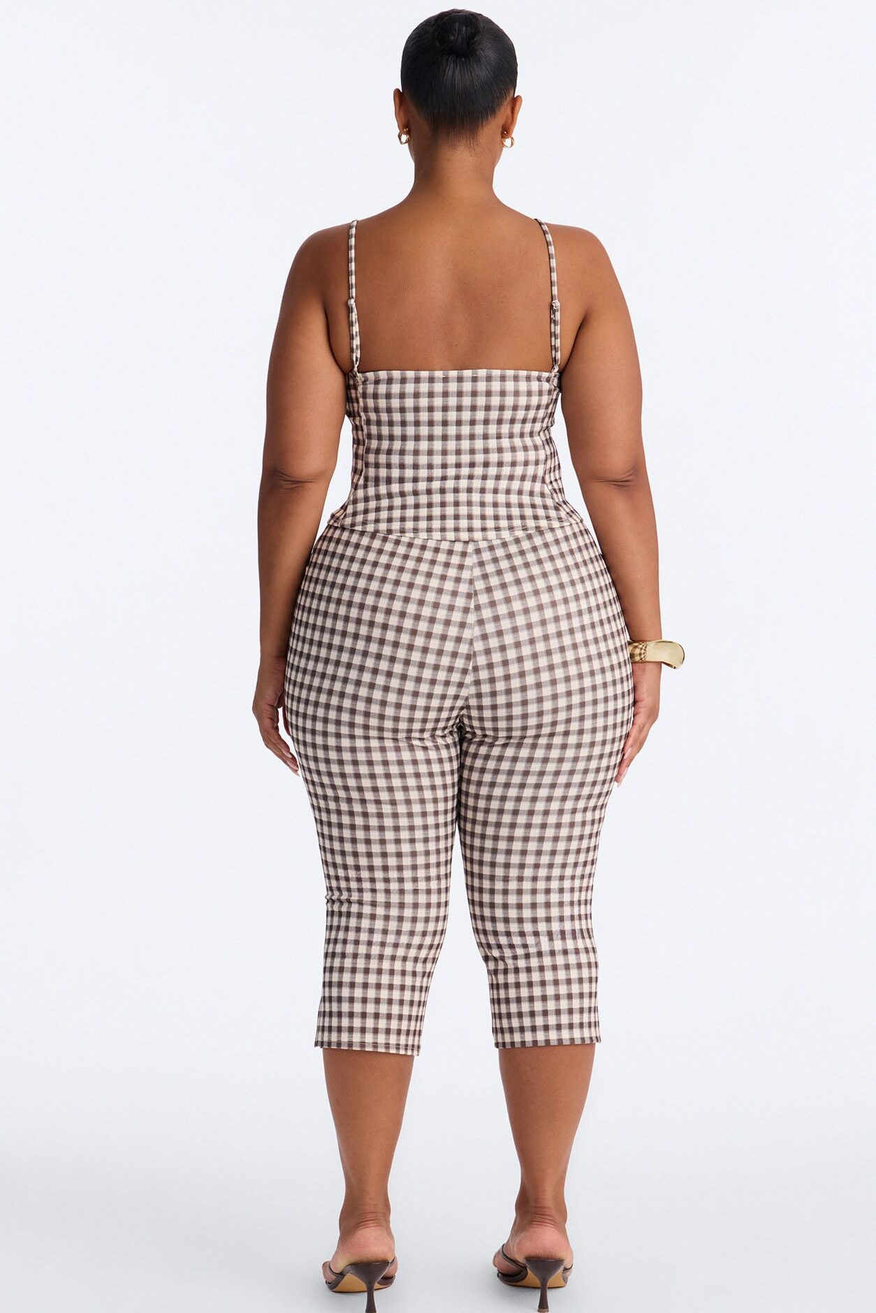 Downtown Girl Gingham Capri Set - Brown Combo