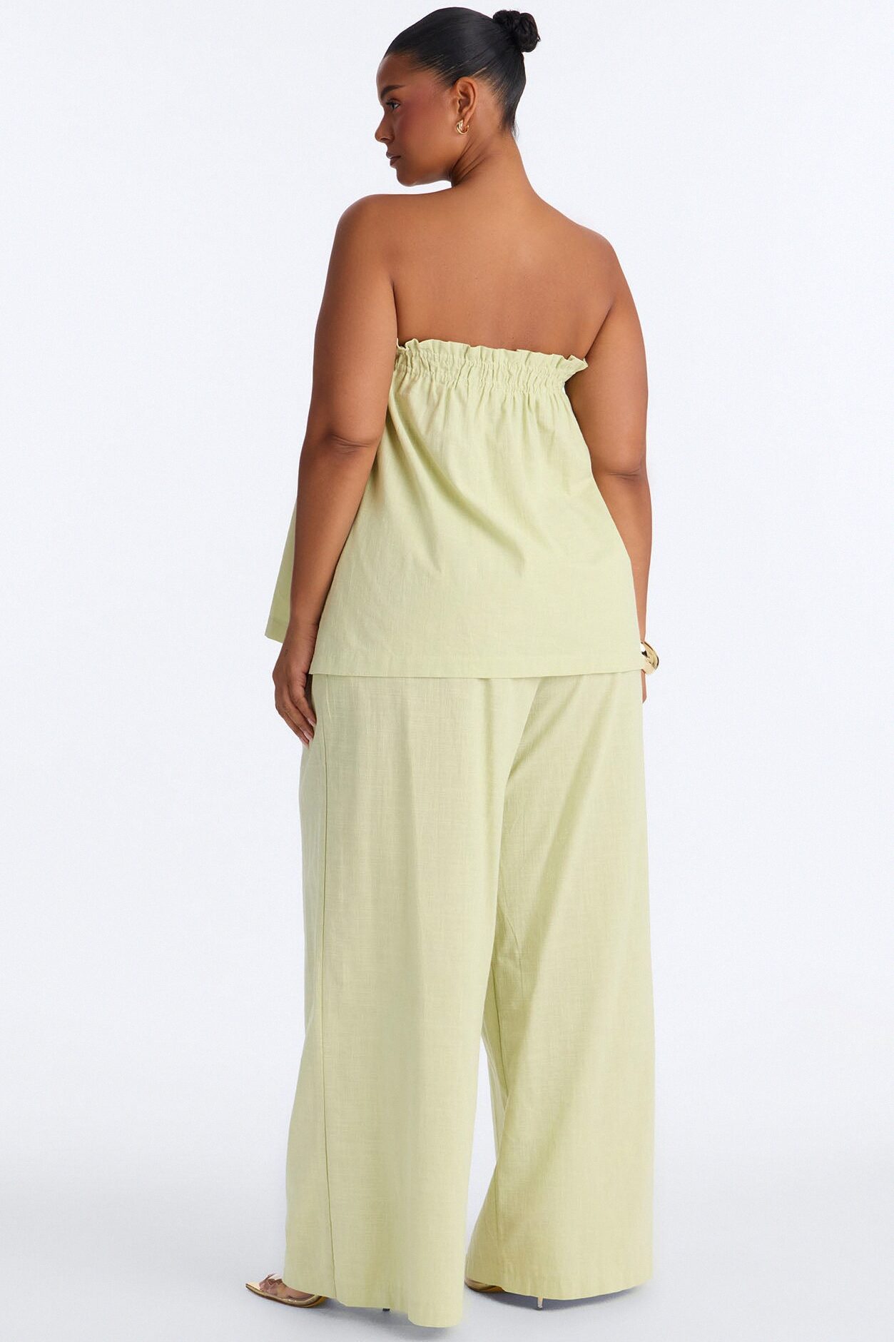 Verity Linen Strapless Wide Leg Pant Set - Sage