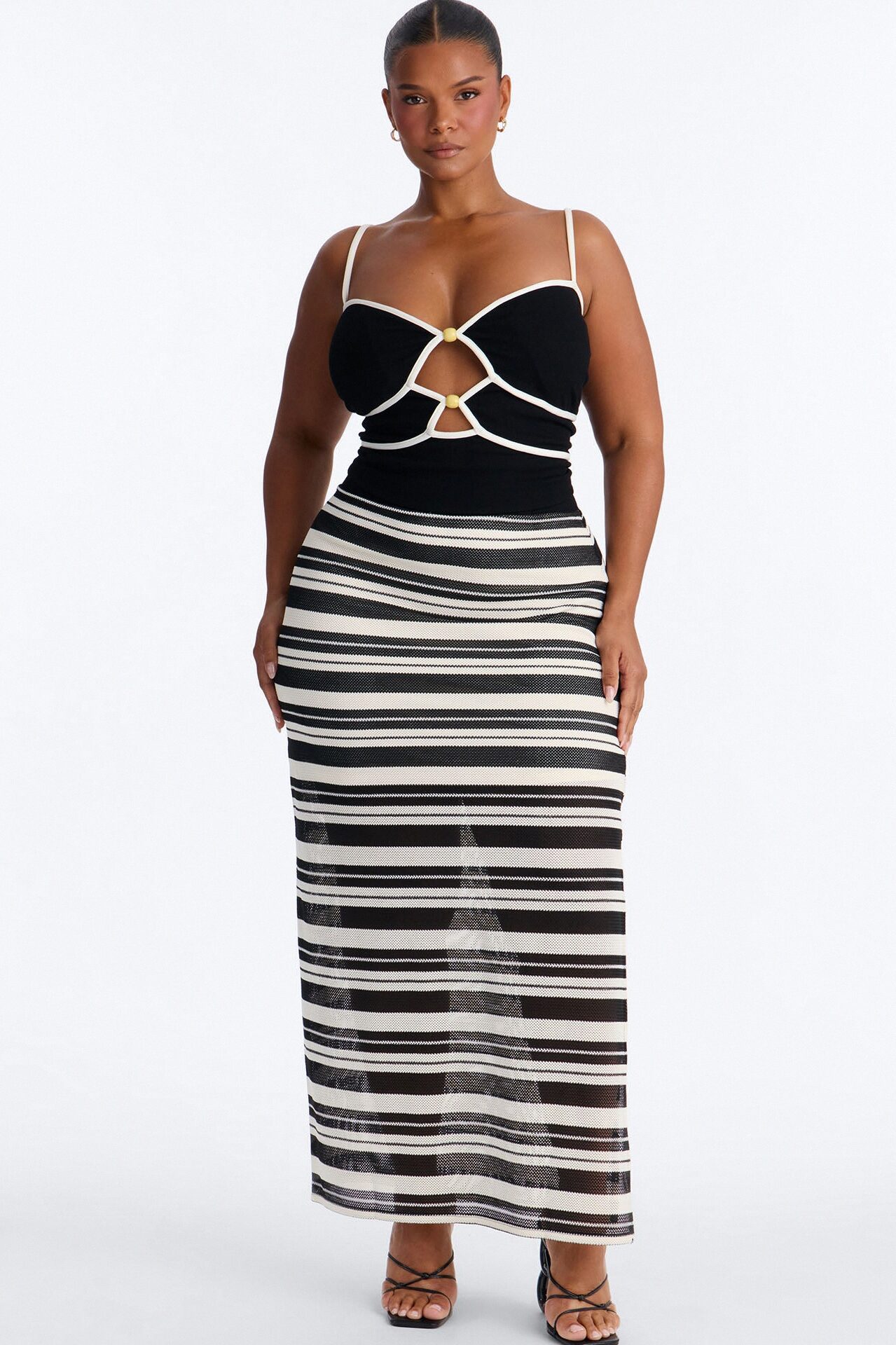 Monaco Striped Crotchet Skirt Set - Black/White