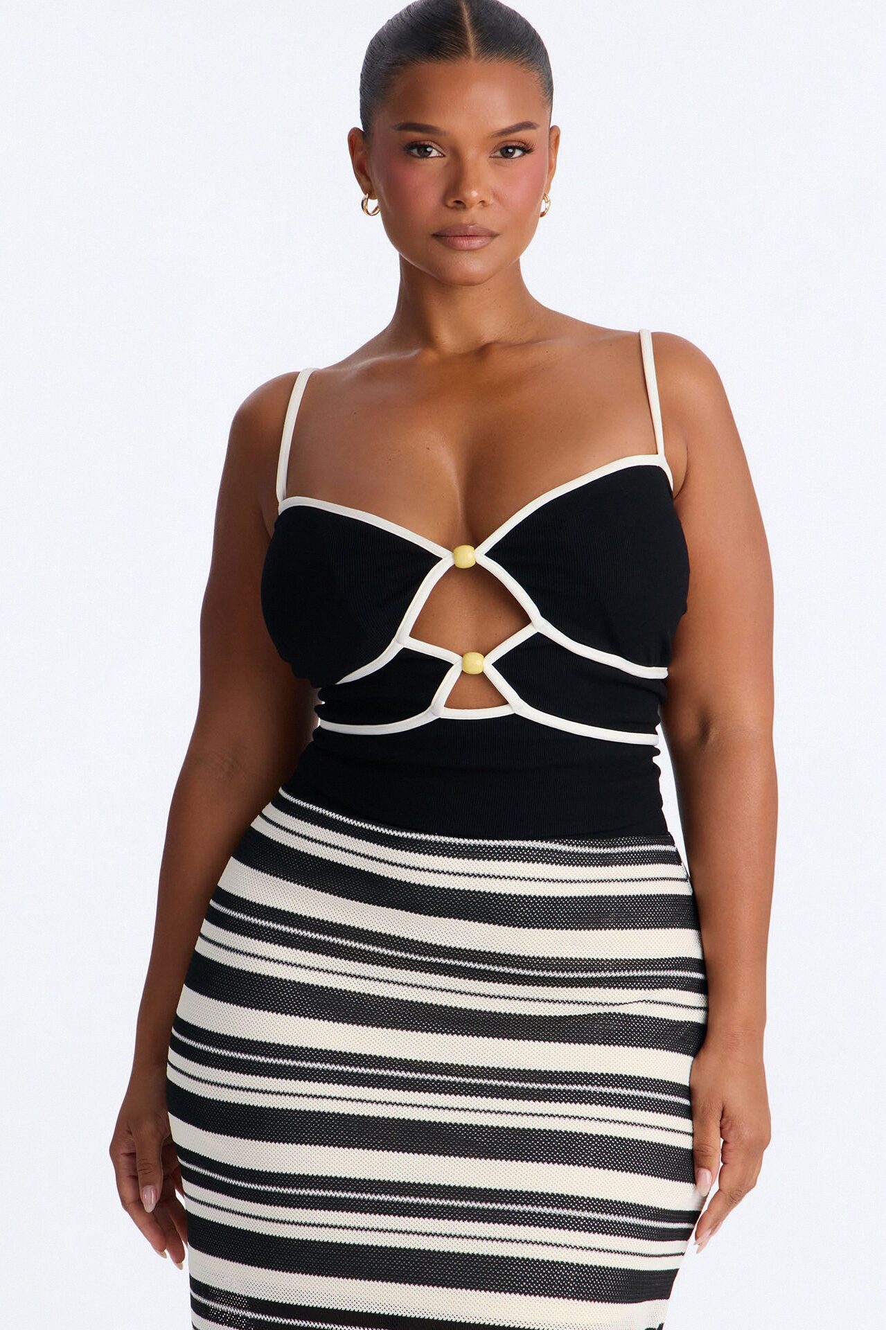 Monaco Striped Crotchet Skirt Set - Black/White