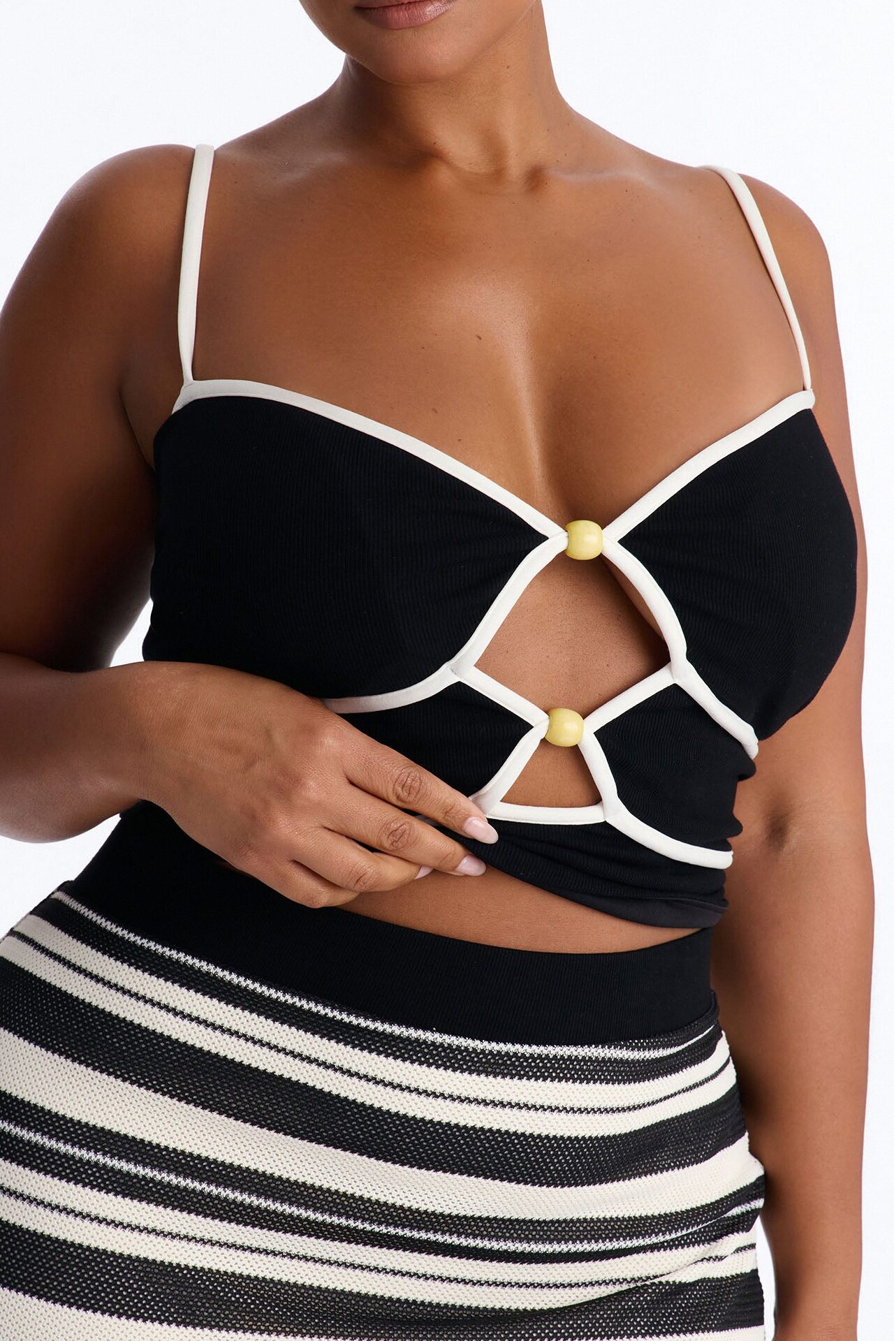 Monaco Striped Crotchet Skirt Set - Black/White