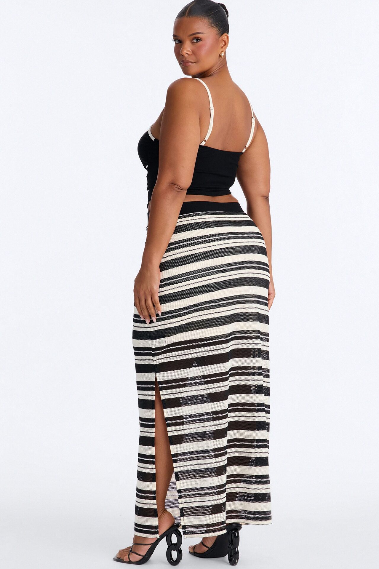 Monaco Striped Crotchet Skirt Set - Black/White