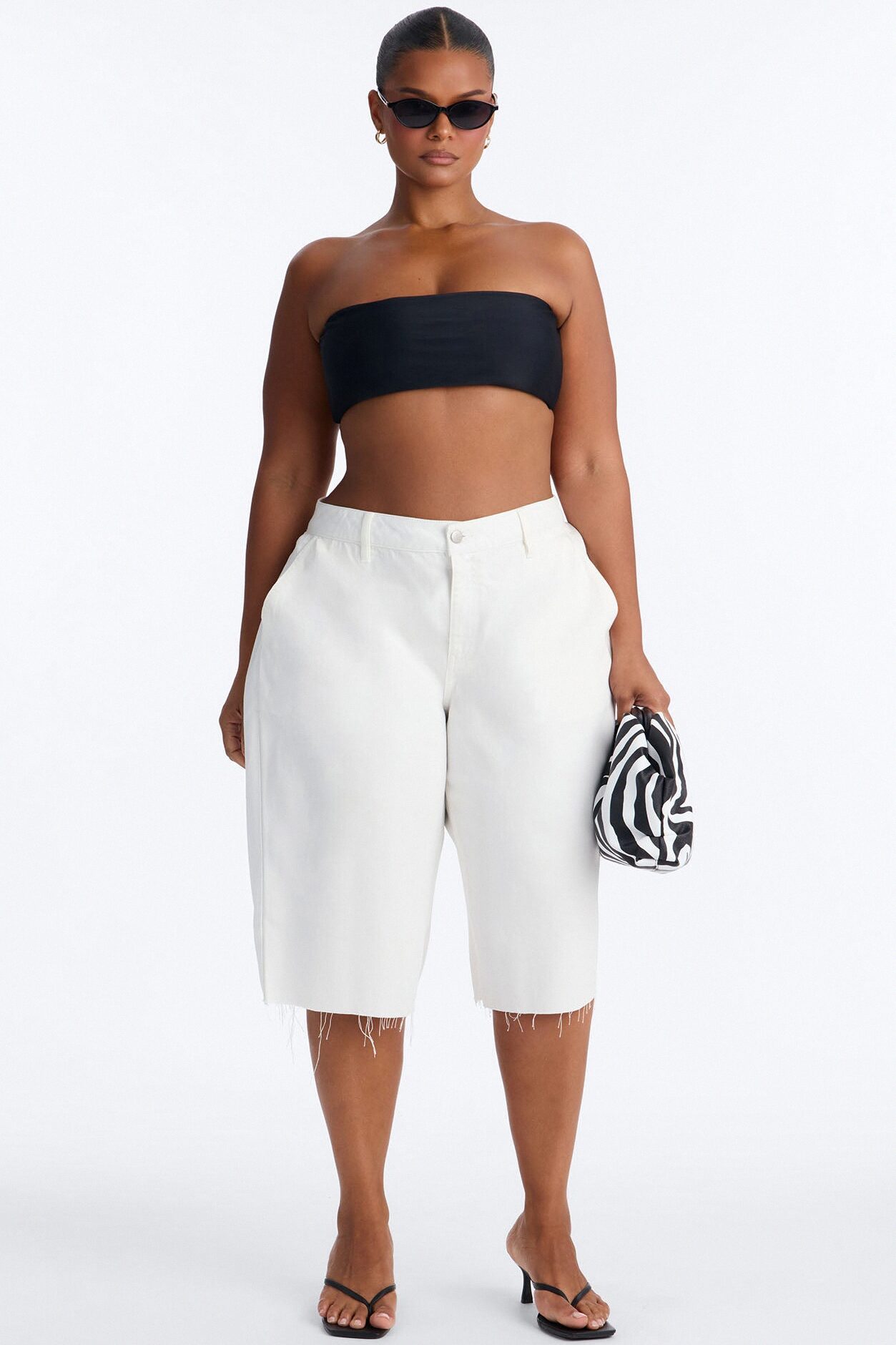 Caroline Twill Side Pleat Low Rise Bermuda Short - Ivory