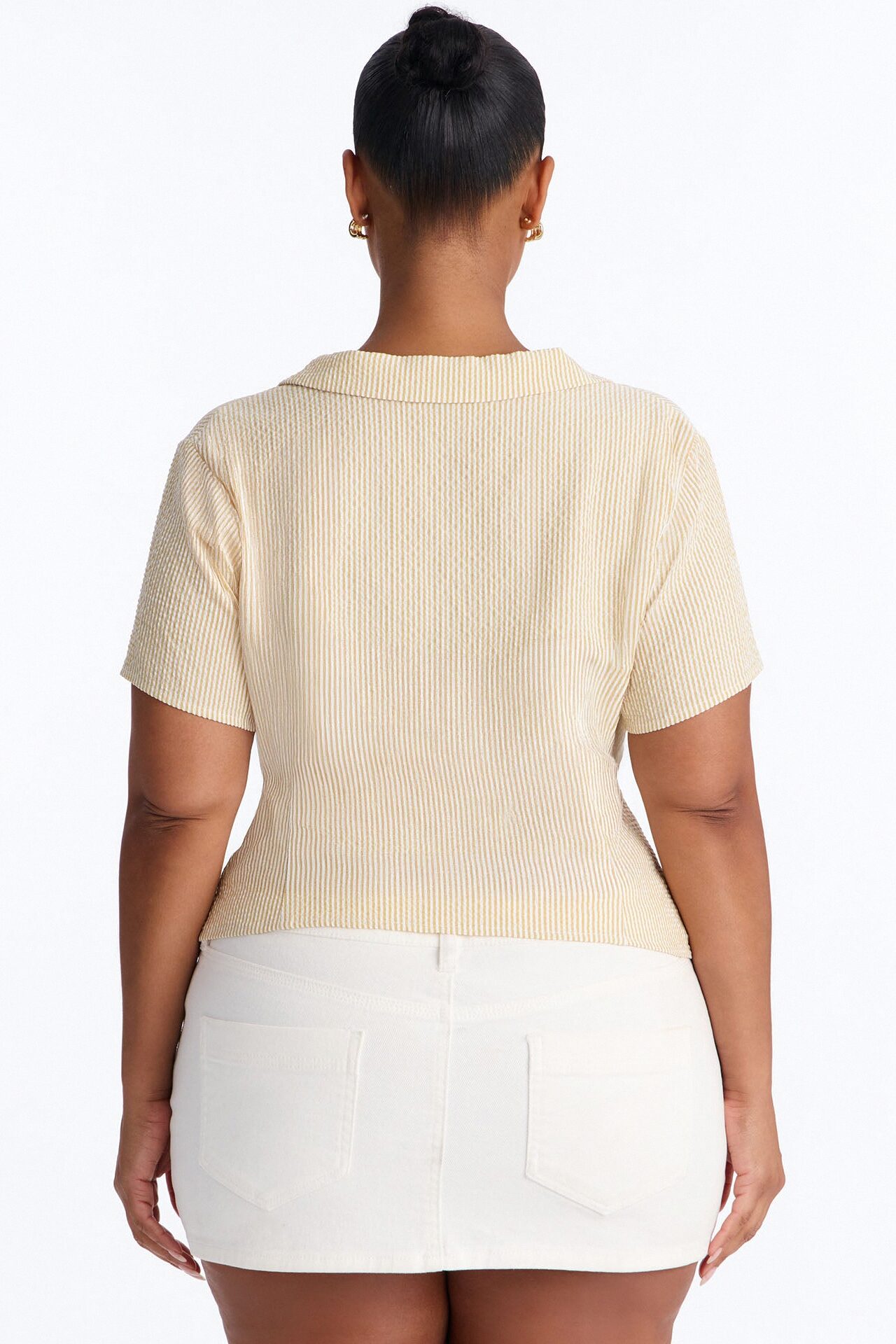 Emma Twist Front Striped Gauze Top - Camel/combo