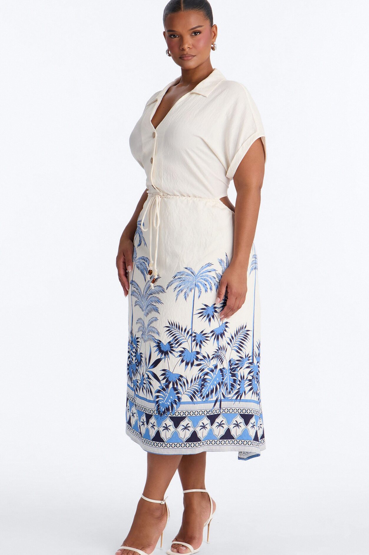 Kalani Shirt Midi Dress - White/Blue