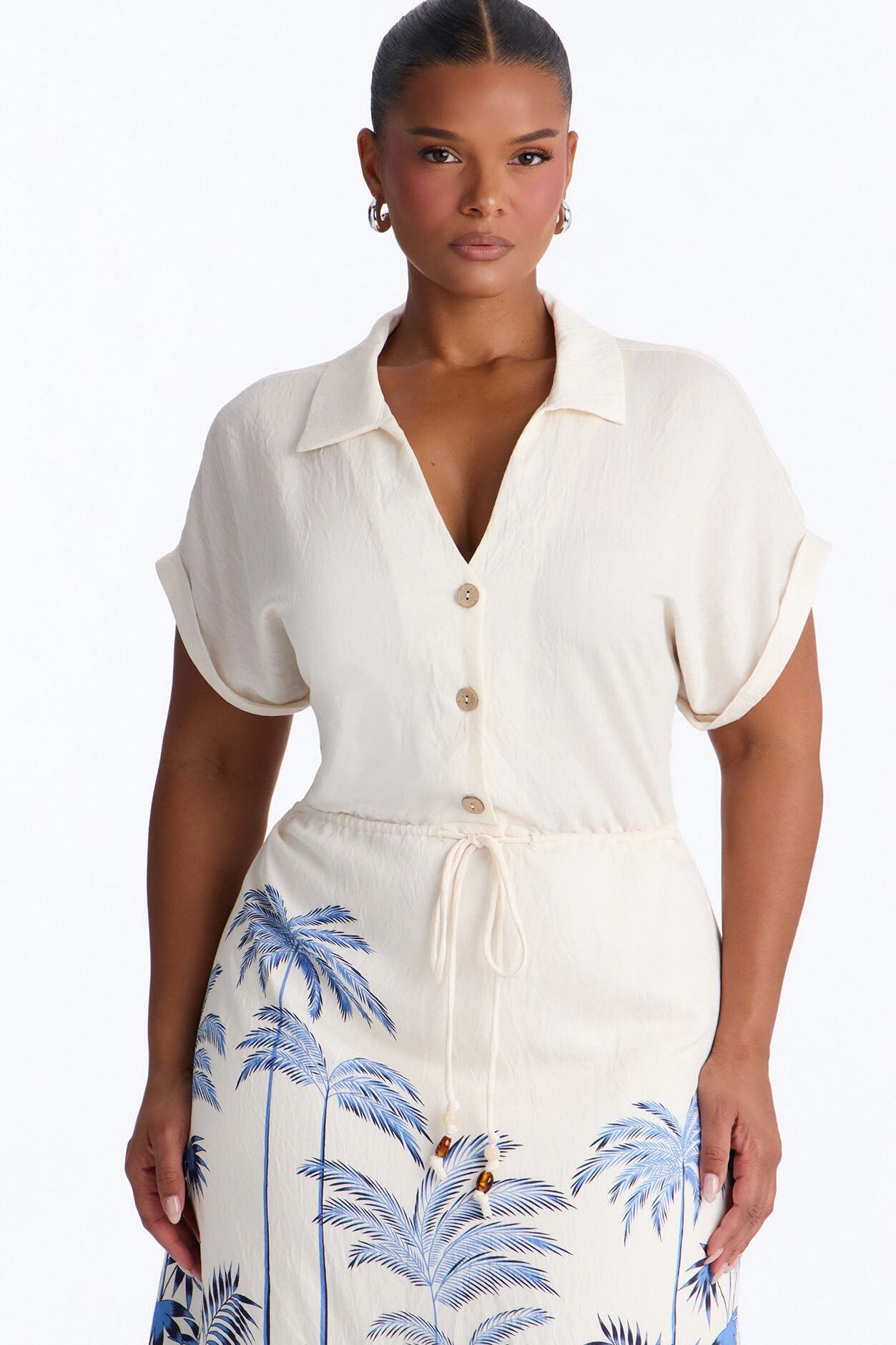 Kalani Shirt Midi Dress - White/Blue