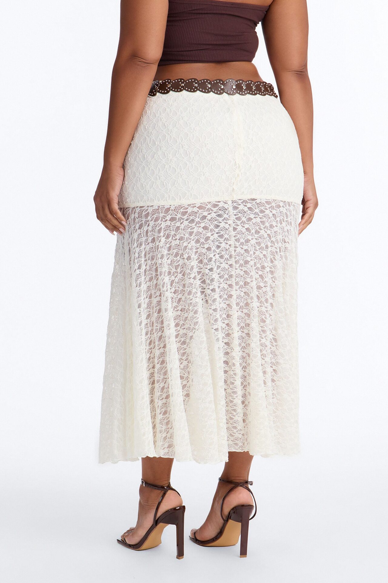 Jade Belted Lace Midi Skirt - Ivory