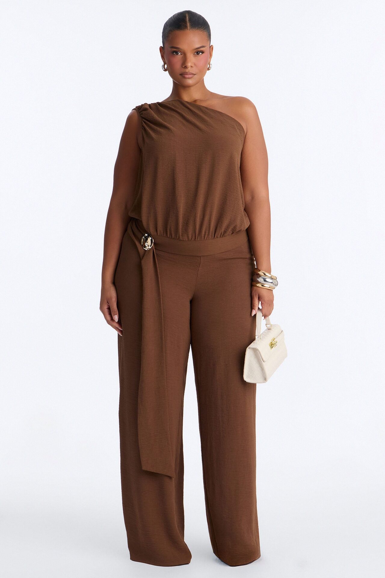 Maeve One Shoulder Pant Set - Brown