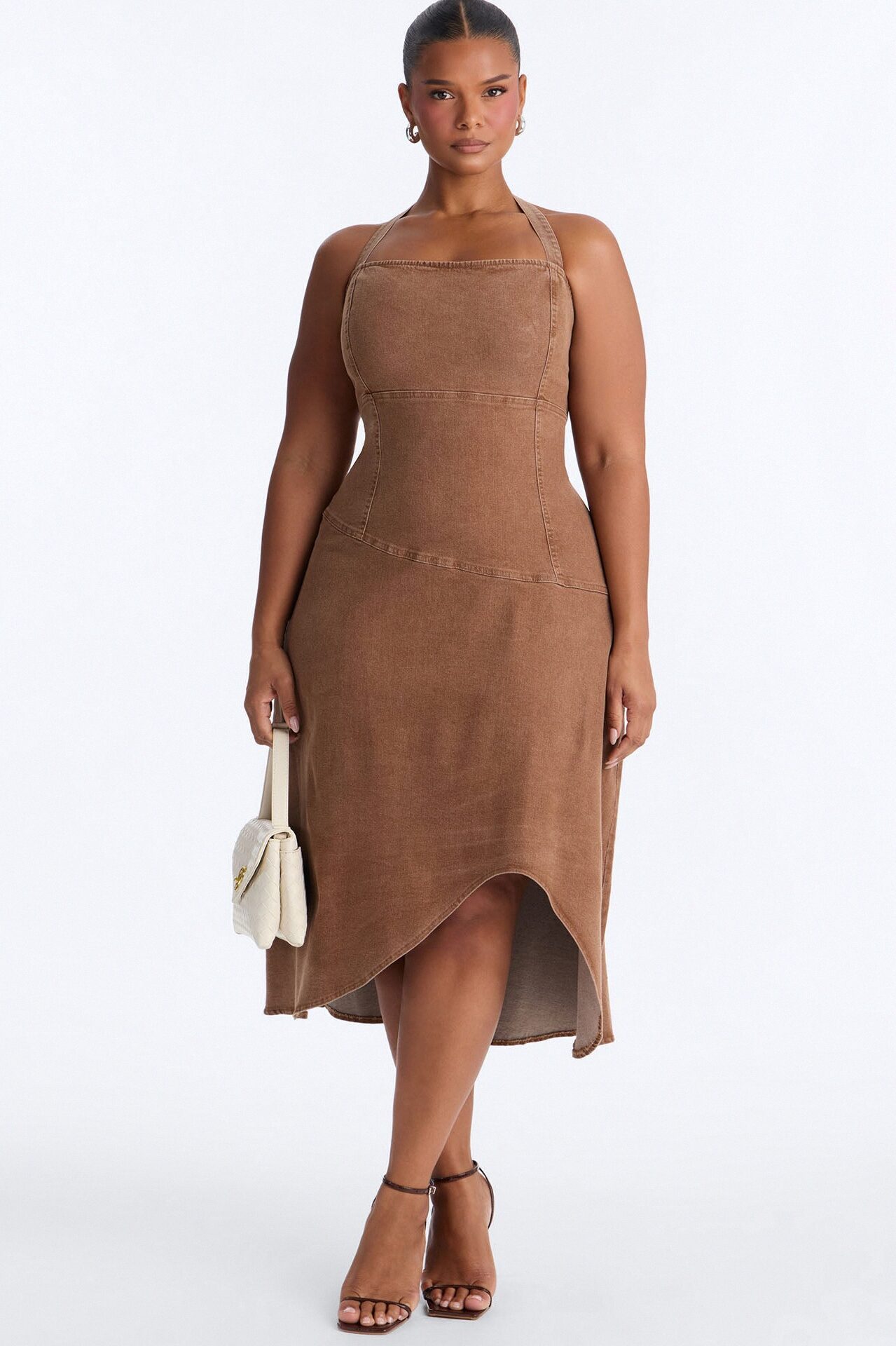 Carina Asymmetrical Denim Midi Dress - Chocolate