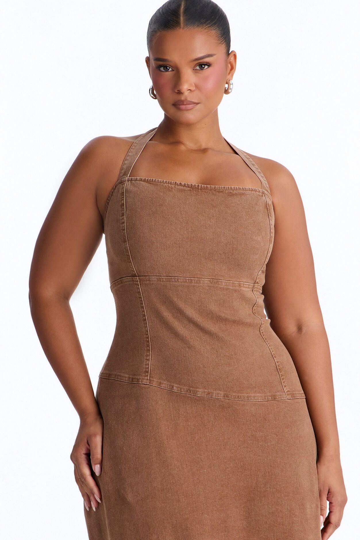 Carina Asymmetrical Denim Midi Dress - Chocolate