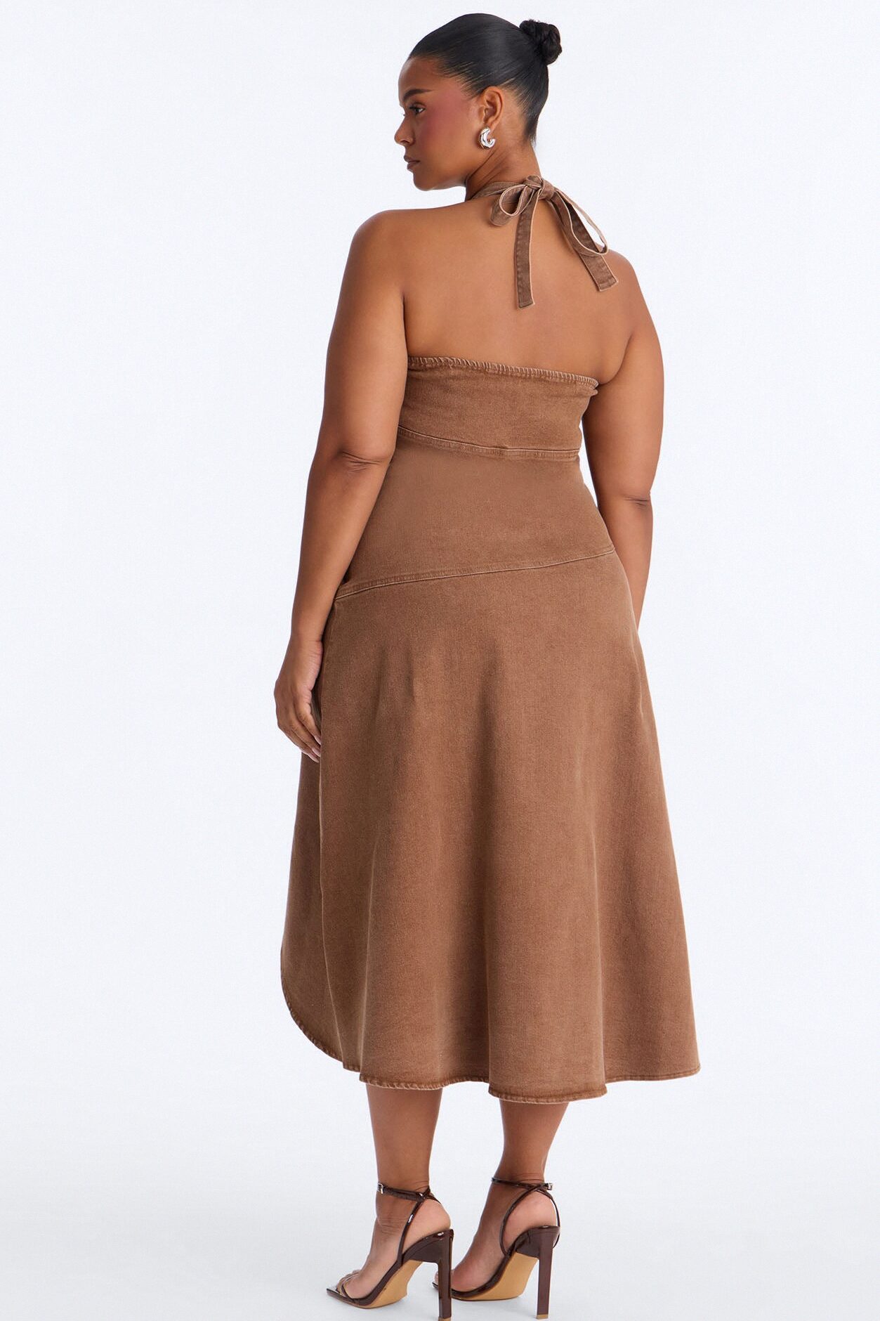 Carina Asymmetrical Denim Midi Dress - Chocolate