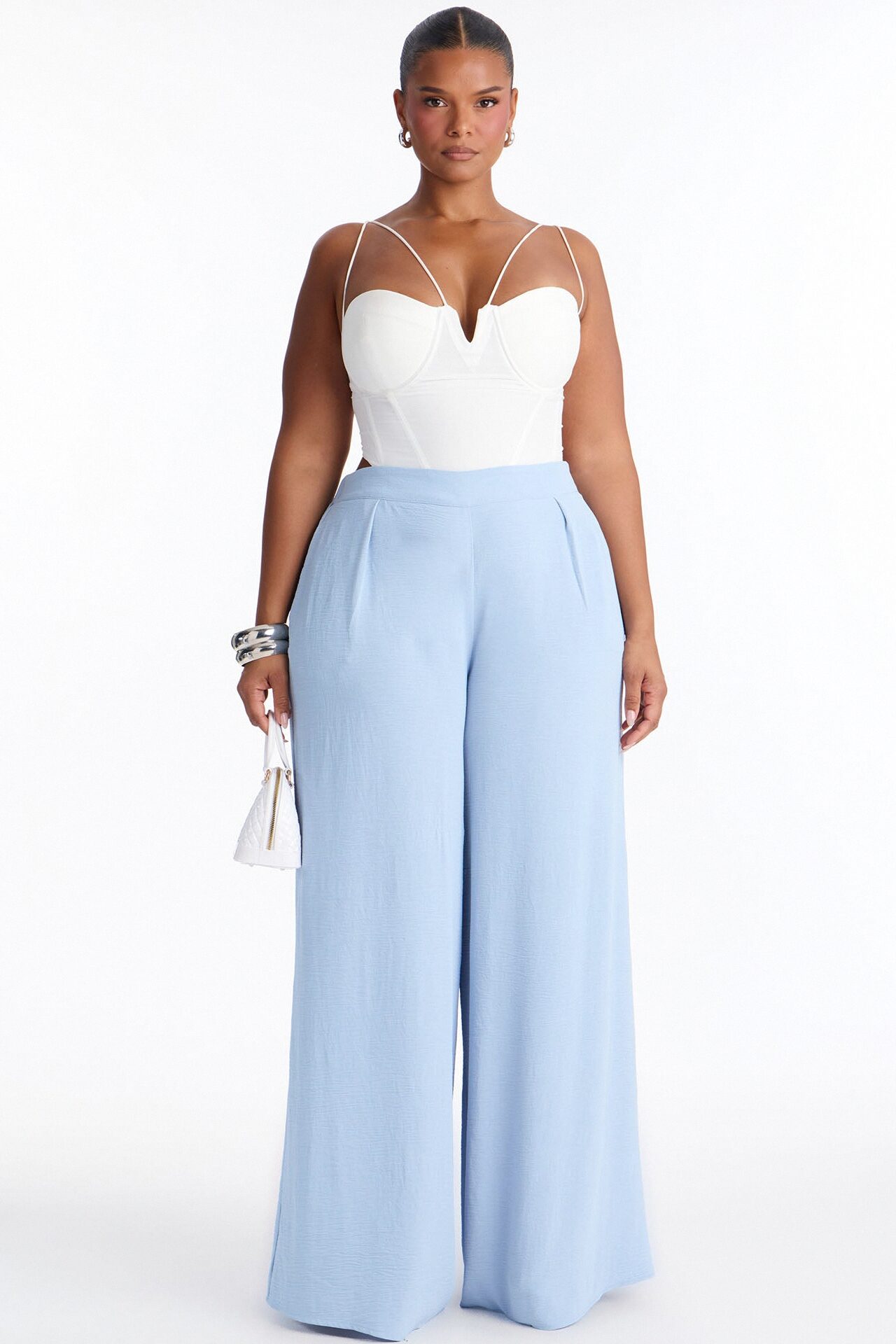 Amiah High Rise Wide Leg Flowy Pant 33″ - Light Blue