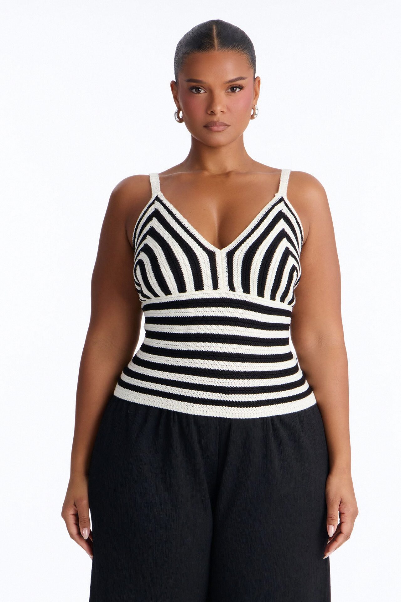Lola Striped Crochet Top - Black/combo