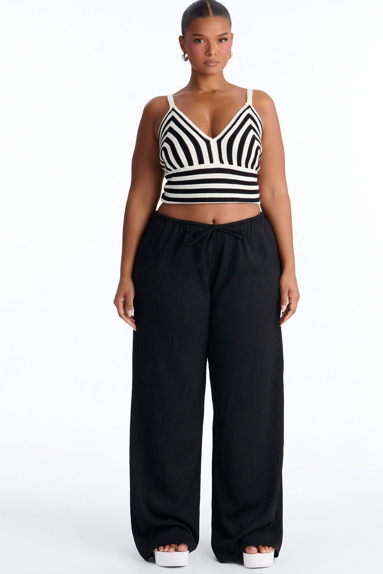 Lola Striped Crochet Top - Black/combo