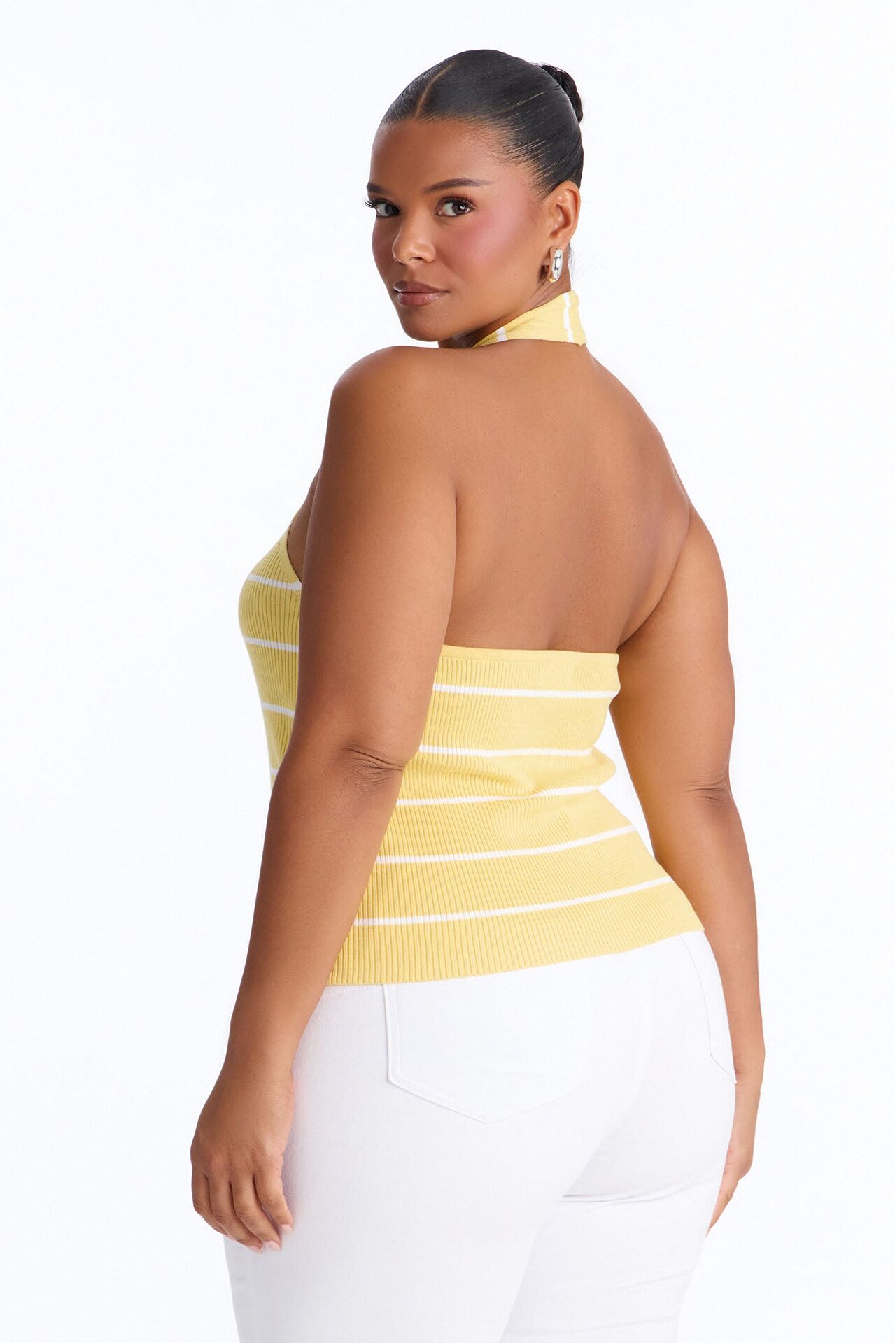 Katrina Striped Ribbed Halter Top - Yellow/combo