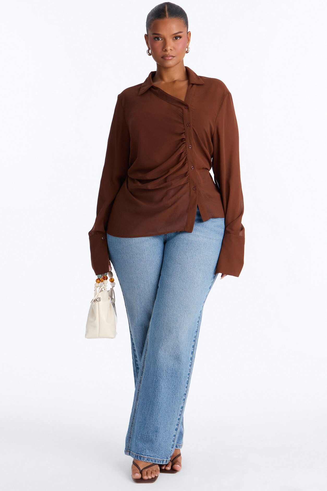Easy Chic Sheer Chiffon Shirt - Chocolate