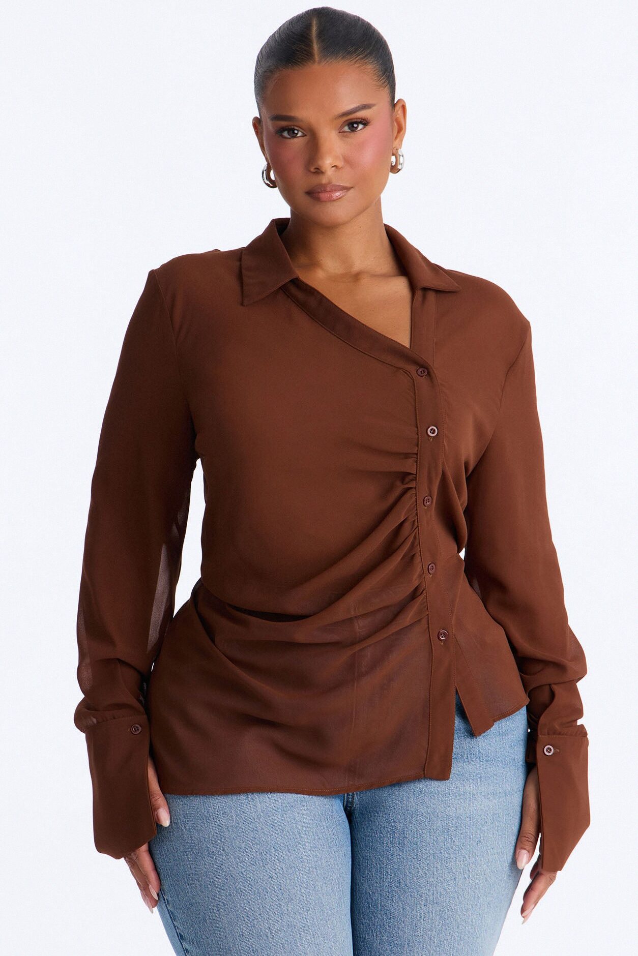 Easy Chic Sheer Chiffon Shirt - Chocolate