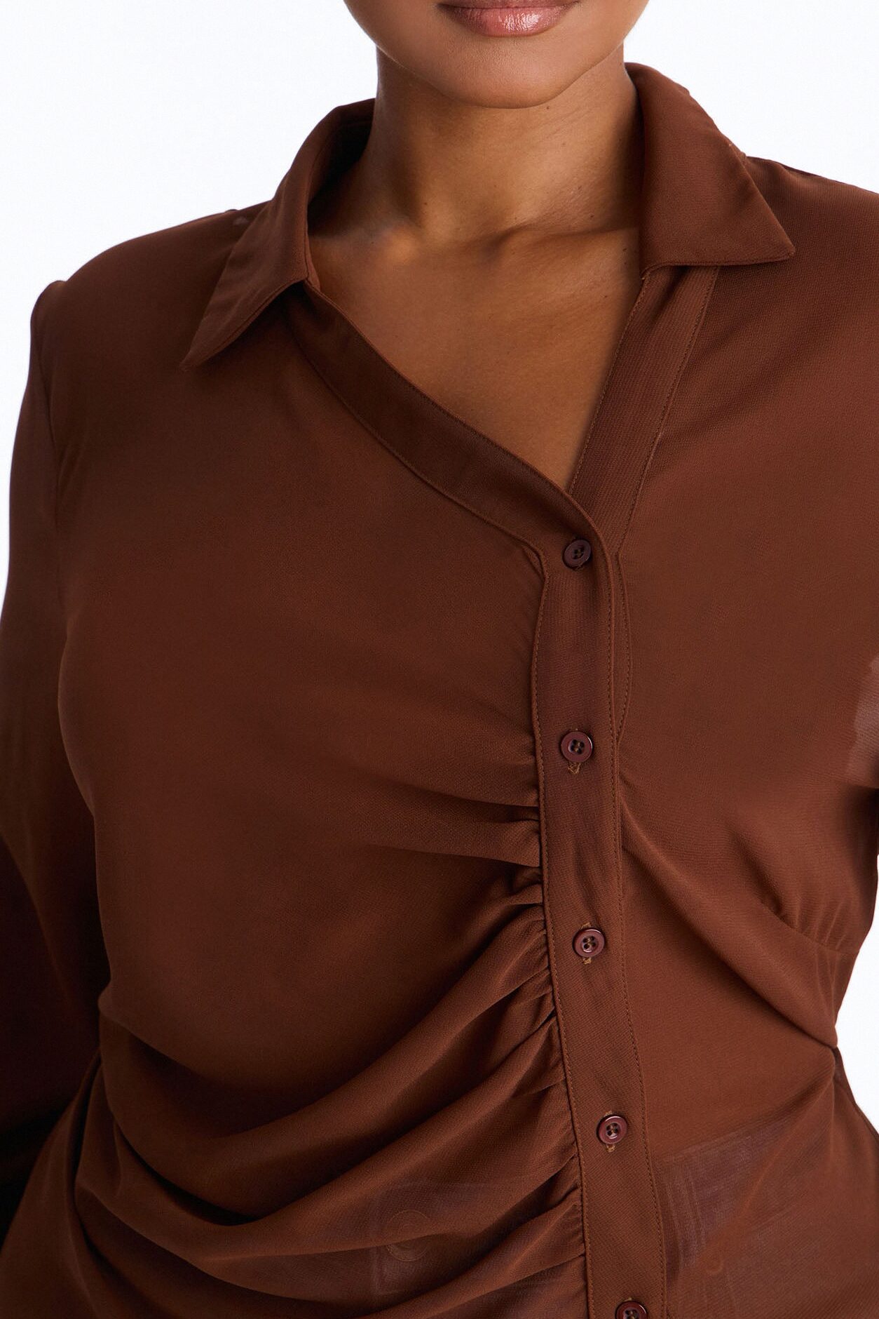 Easy Chic Sheer Chiffon Shirt - Chocolate