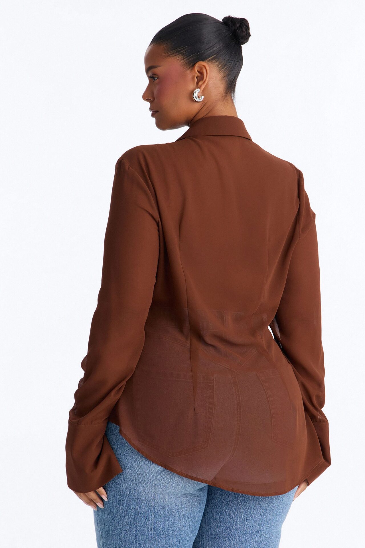 Easy Chic Sheer Chiffon Shirt - Chocolate