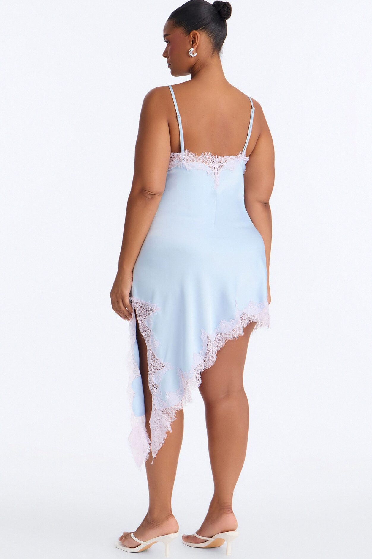 Romee Lace Trim Satin Mini Dress - Light Blue