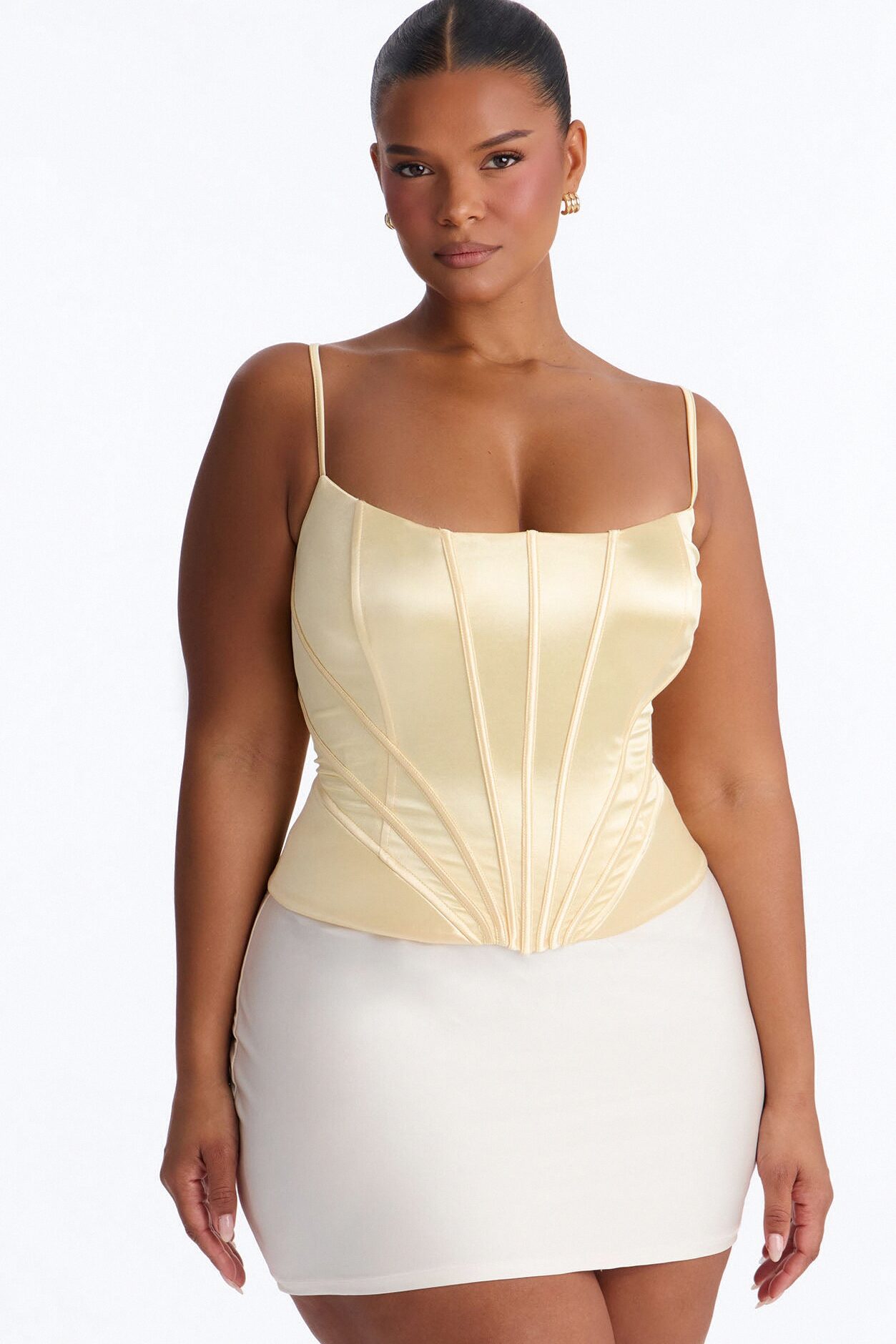 You Have My Heart Lace Up Satin Corset - Butter Yellow