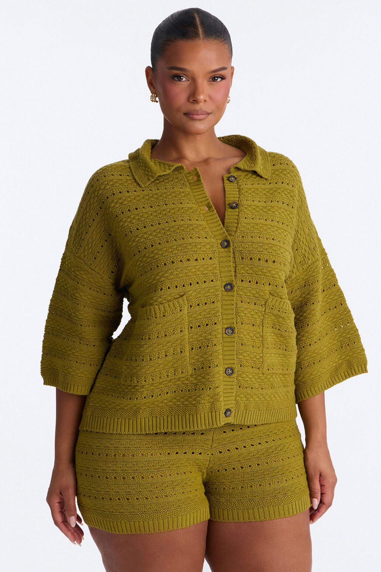 Free Spirit Crochet Short Set - Chartreuse