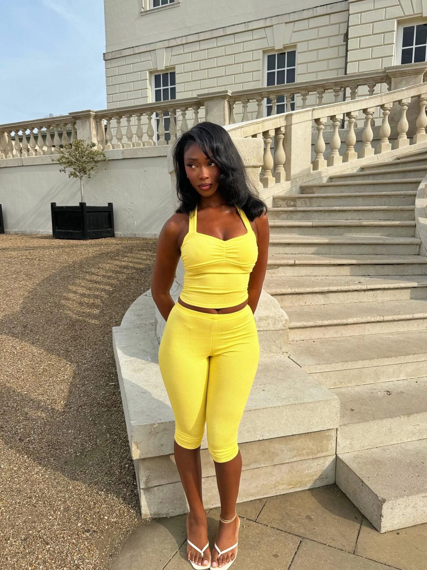 Liana Halter Ribbed Capri Set - Yellow