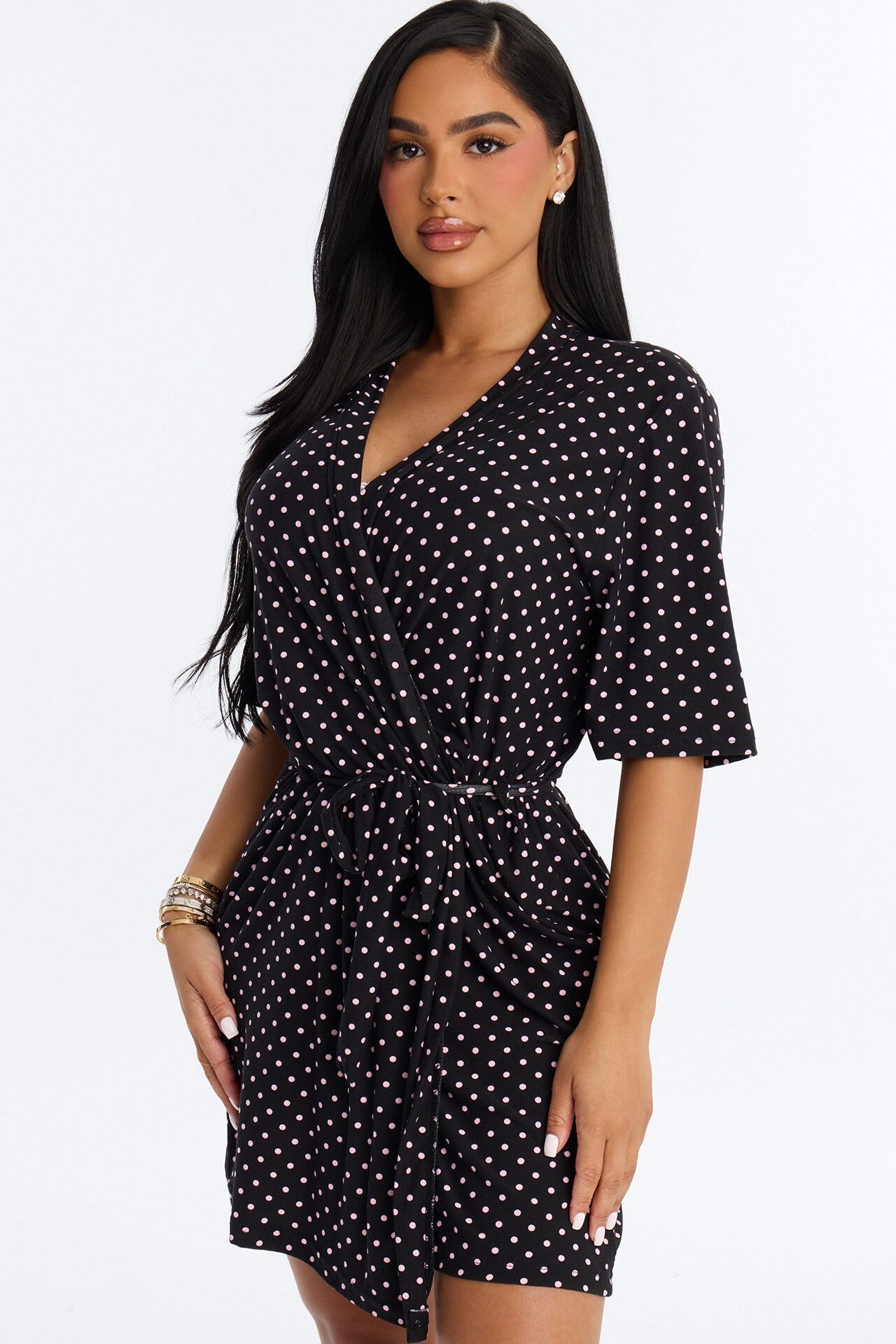 Sneaky Night PJ Robe Set - Black/Pink
