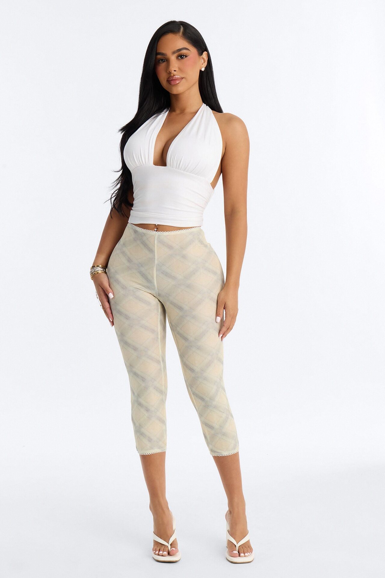 Alora Plaid Double Lined Mesh Capri Legging - Yellow/combo