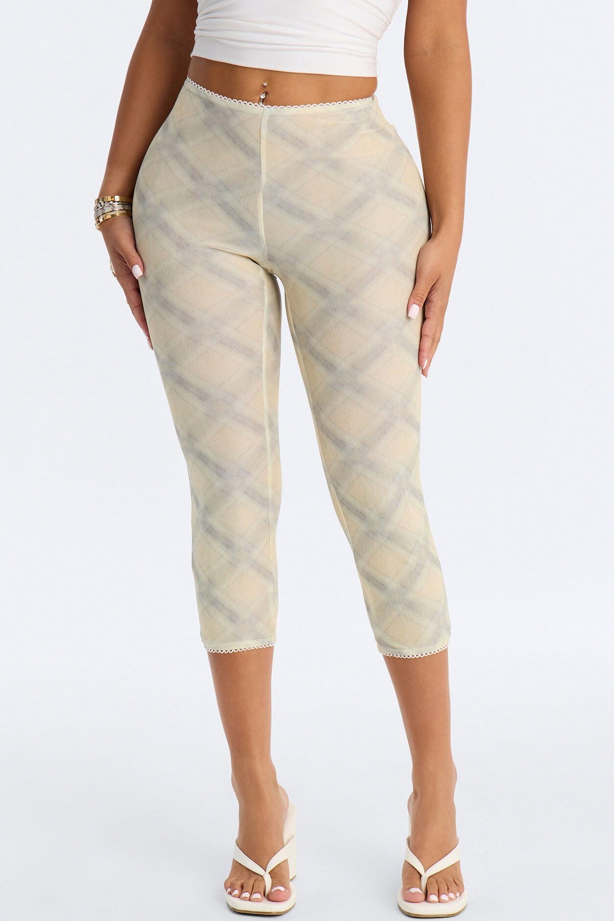 Alora Plaid Double Lined Mesh Capri Legging - Yellow/combo