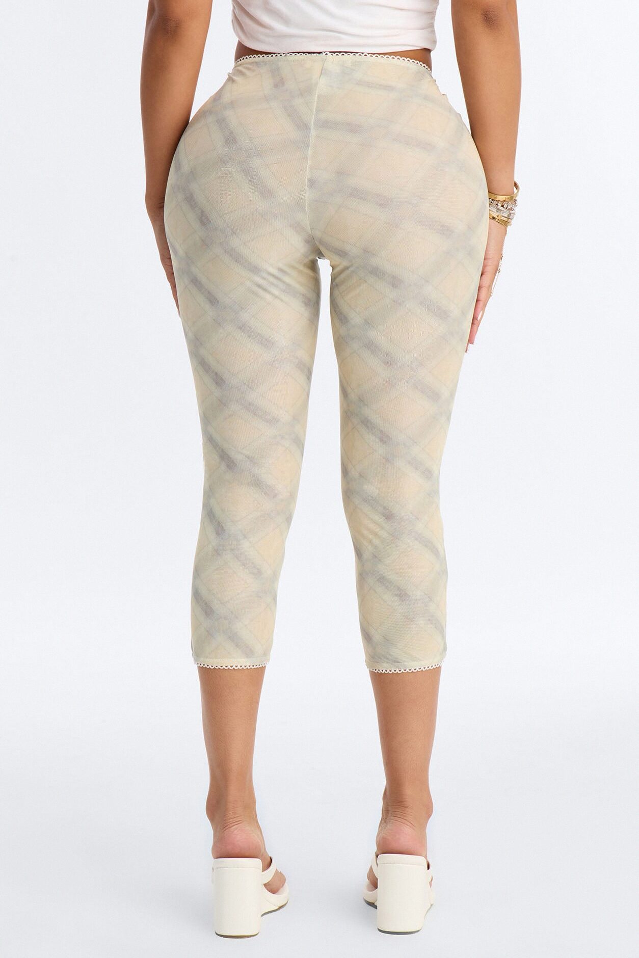 Alora Plaid Double Lined Mesh Capri Legging - Yellow/combo