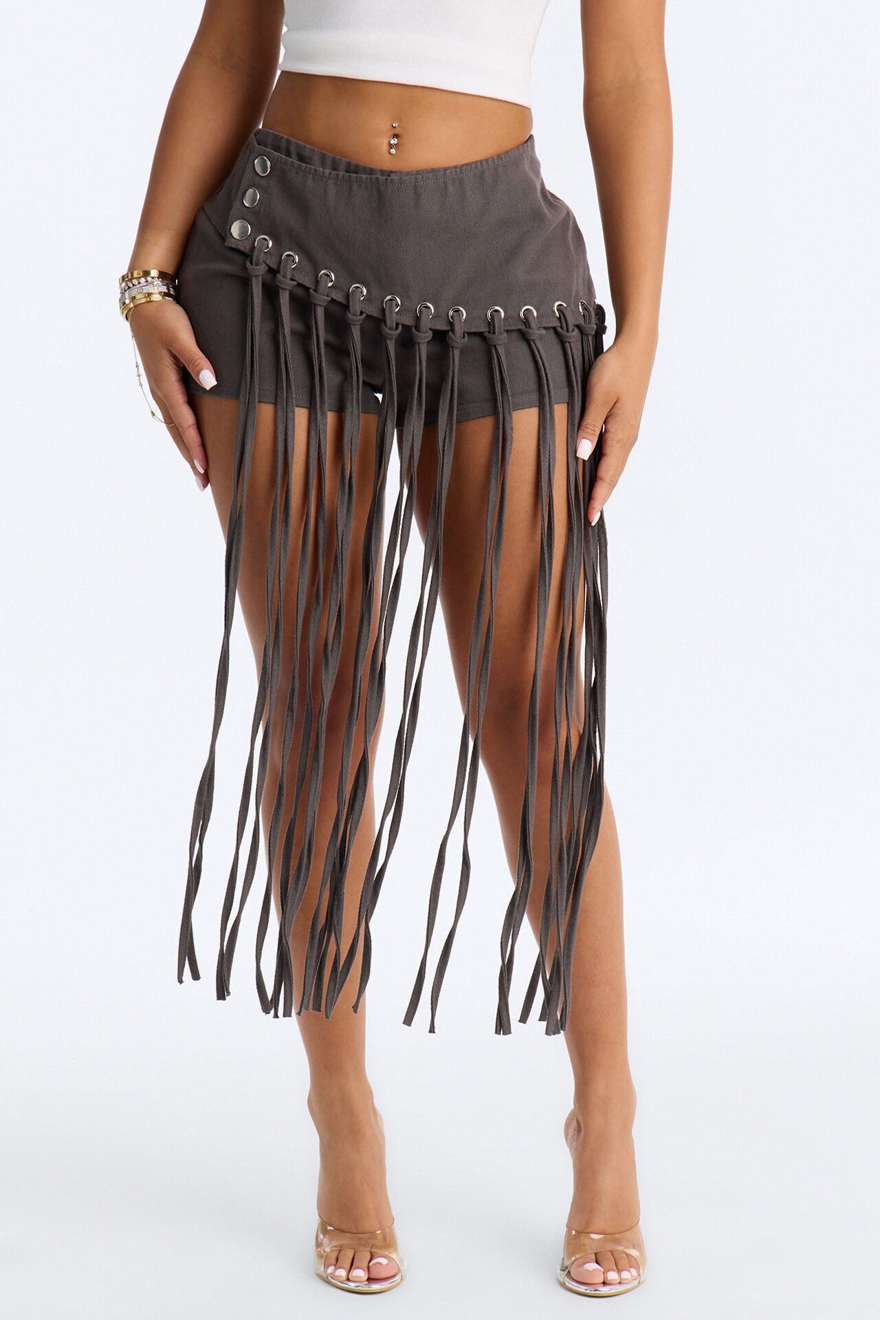 Leah Fringe Trim Micro Short - Charcoal
