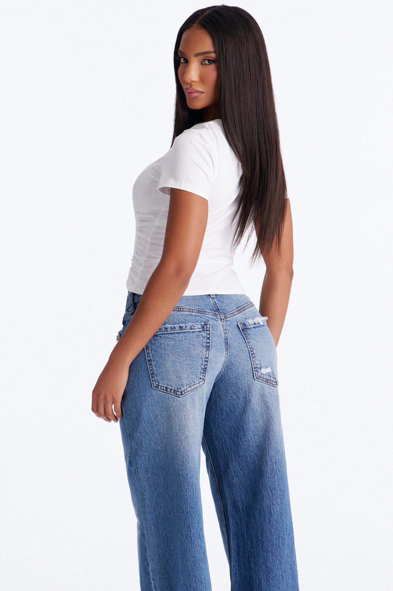Unzip Me Ruched Short Sleeve Top - White