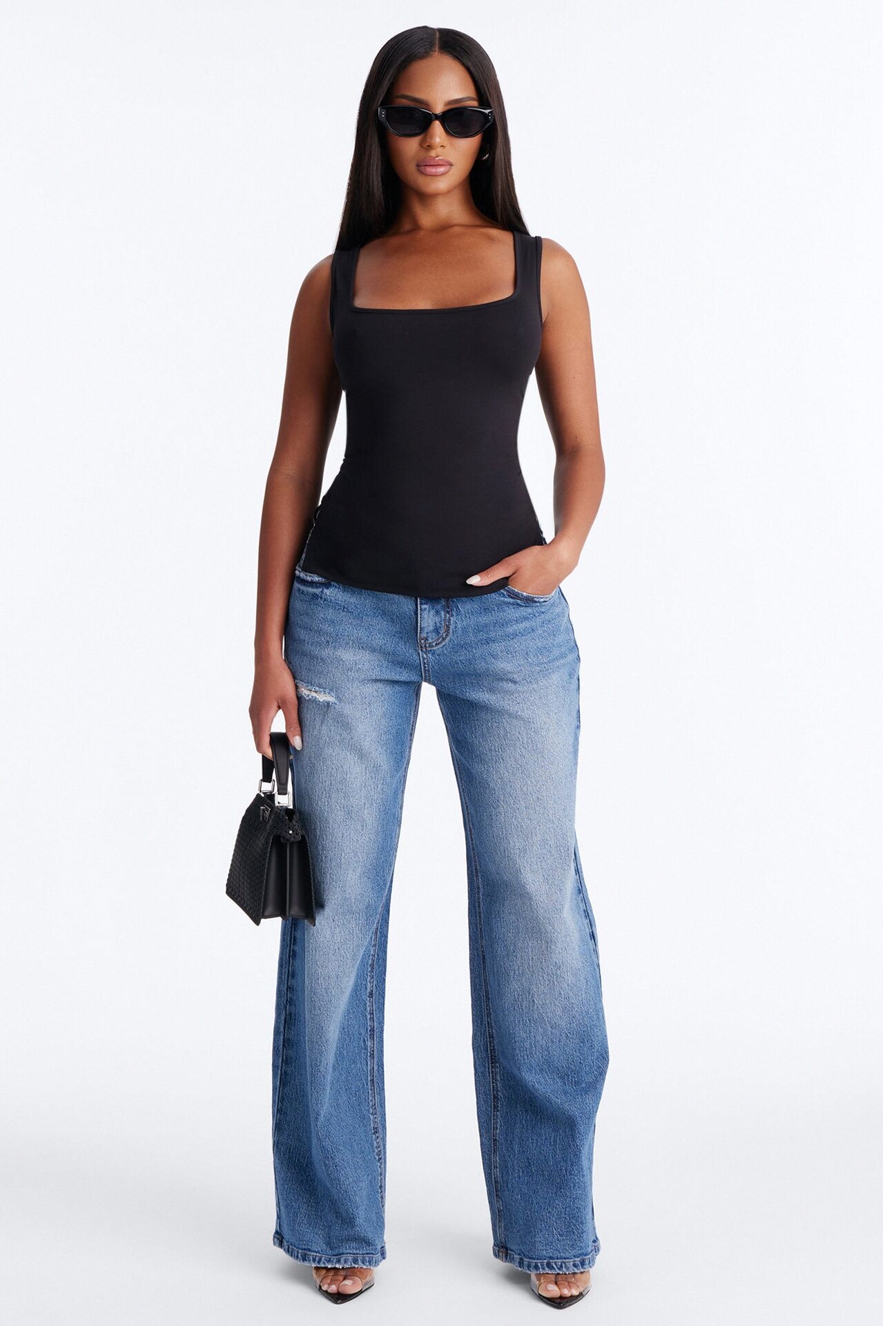 Side Slit Tank Top - Black