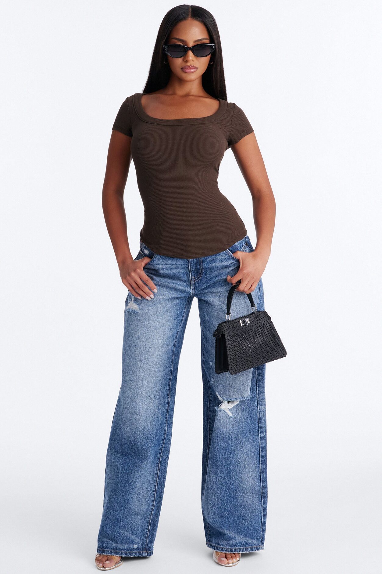 Everyday Ribbed Cap Sleeve Baby Tee - Brown