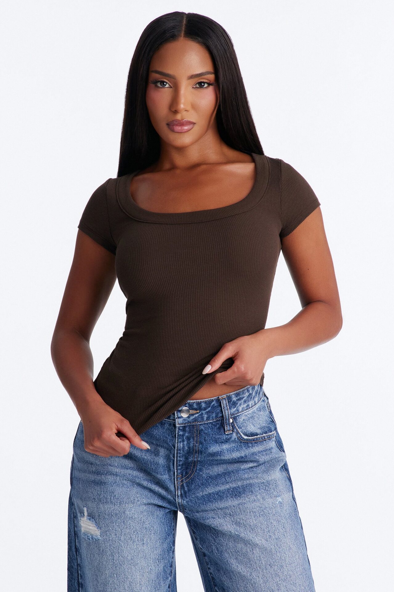 Everyday Ribbed Cap Sleeve Baby Tee - Brown