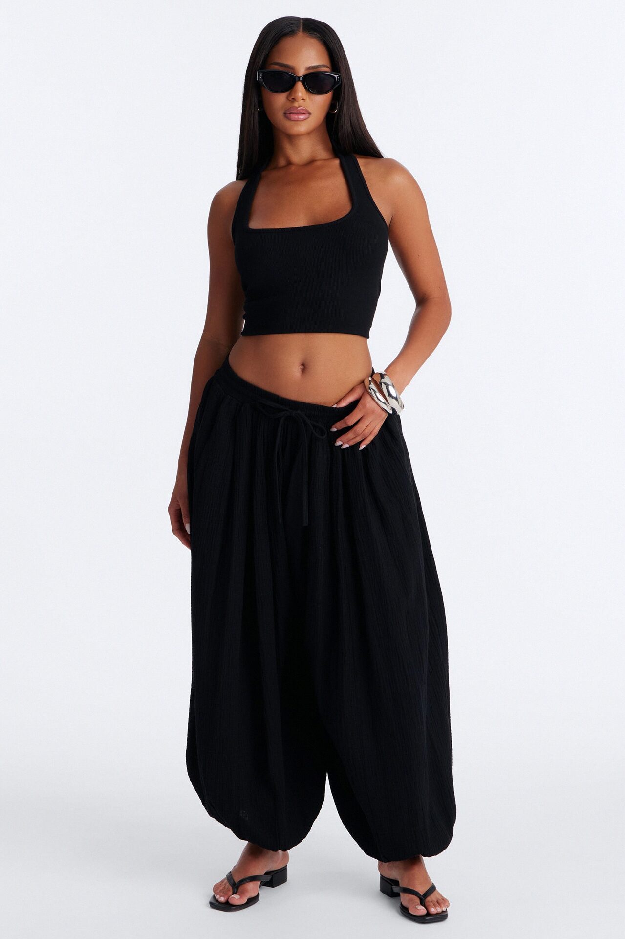 Piper Low Rise Cotton Gauze Balloon Jogger Pant 28″ - Black