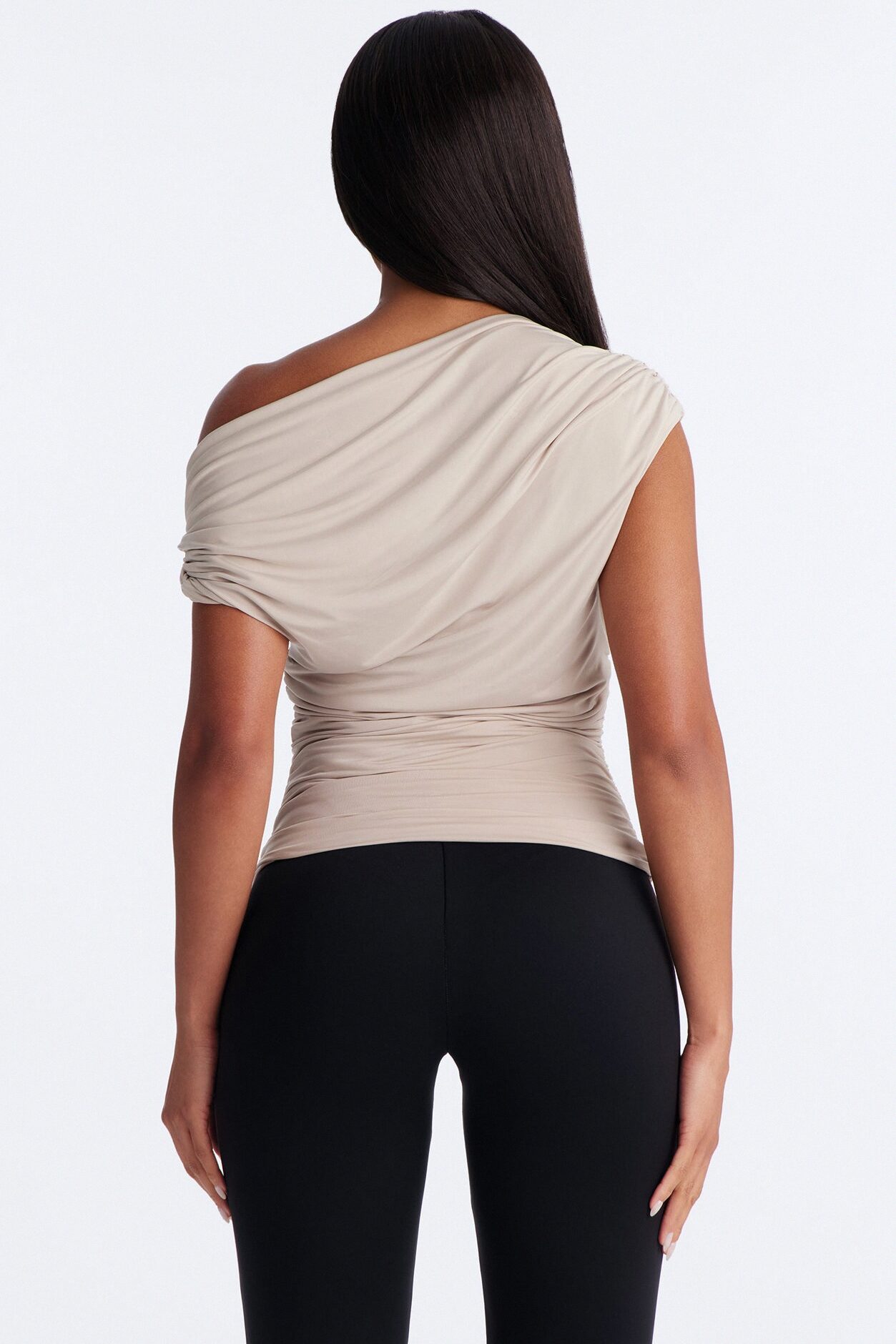 Aya Off Shoulder Twist Short Sleeve Top - Stone