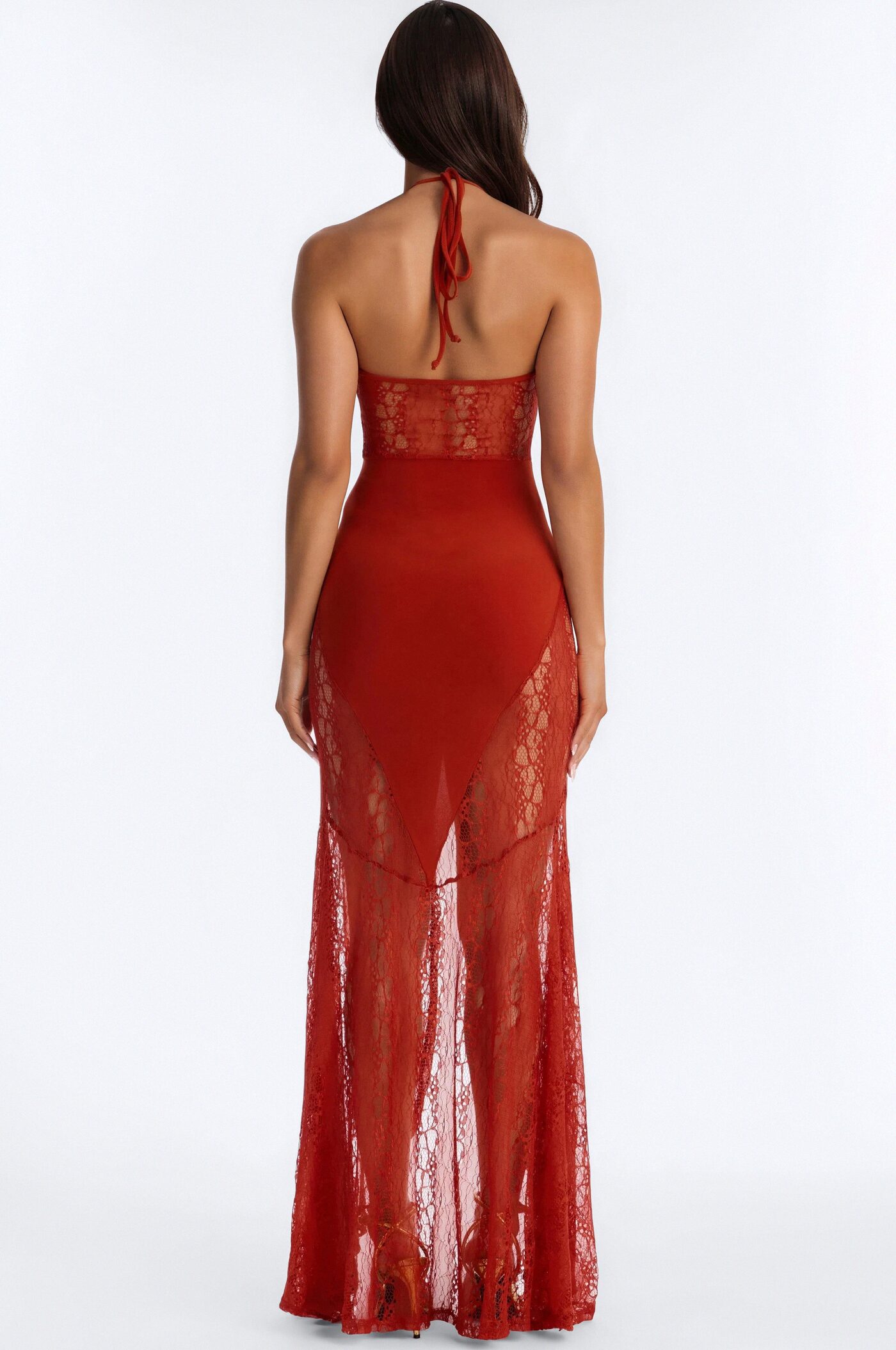 Camila Halter Lace Maxi Dress - Rust